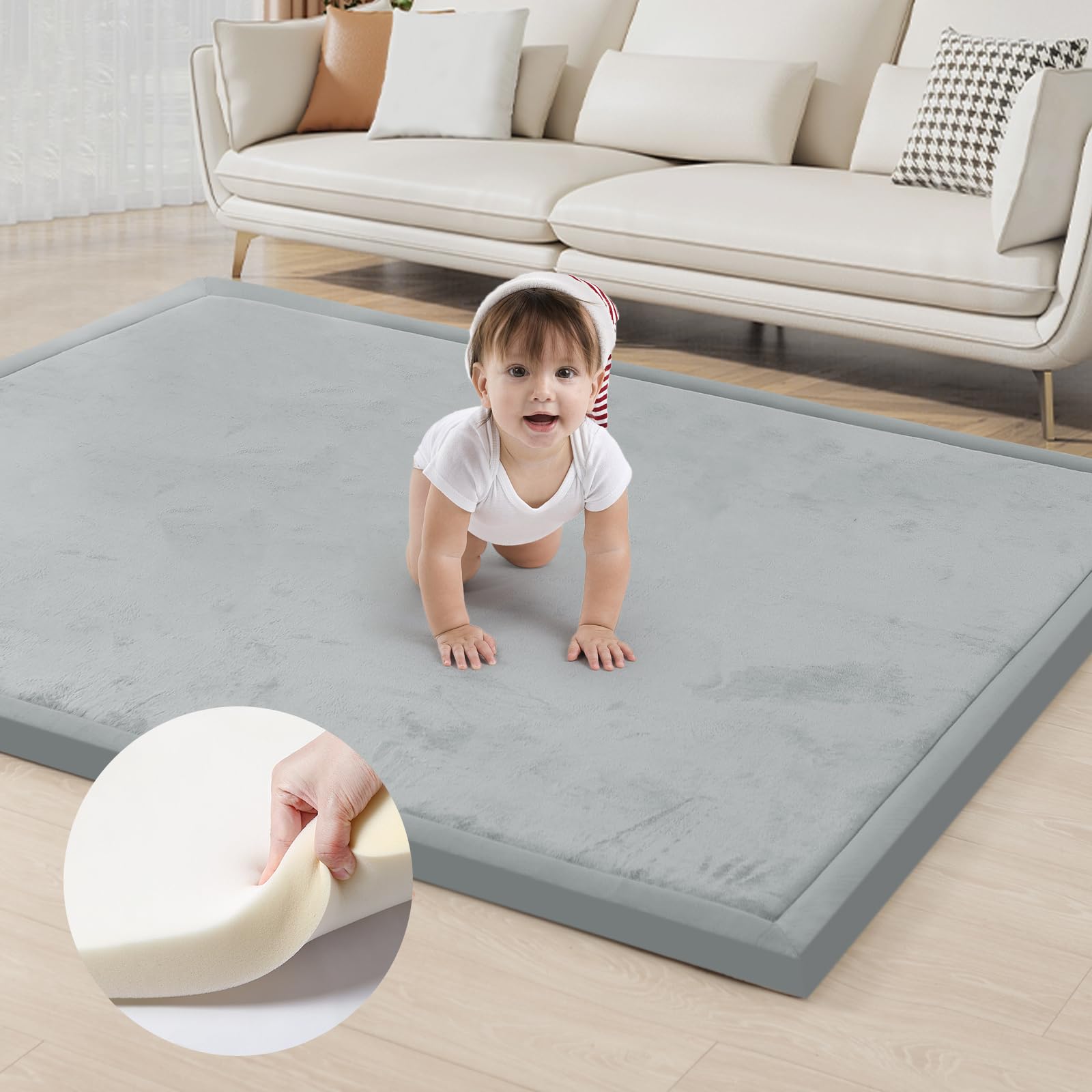 ACOMOPACK baby play mat light grey with foam texture for cushioned tummy time