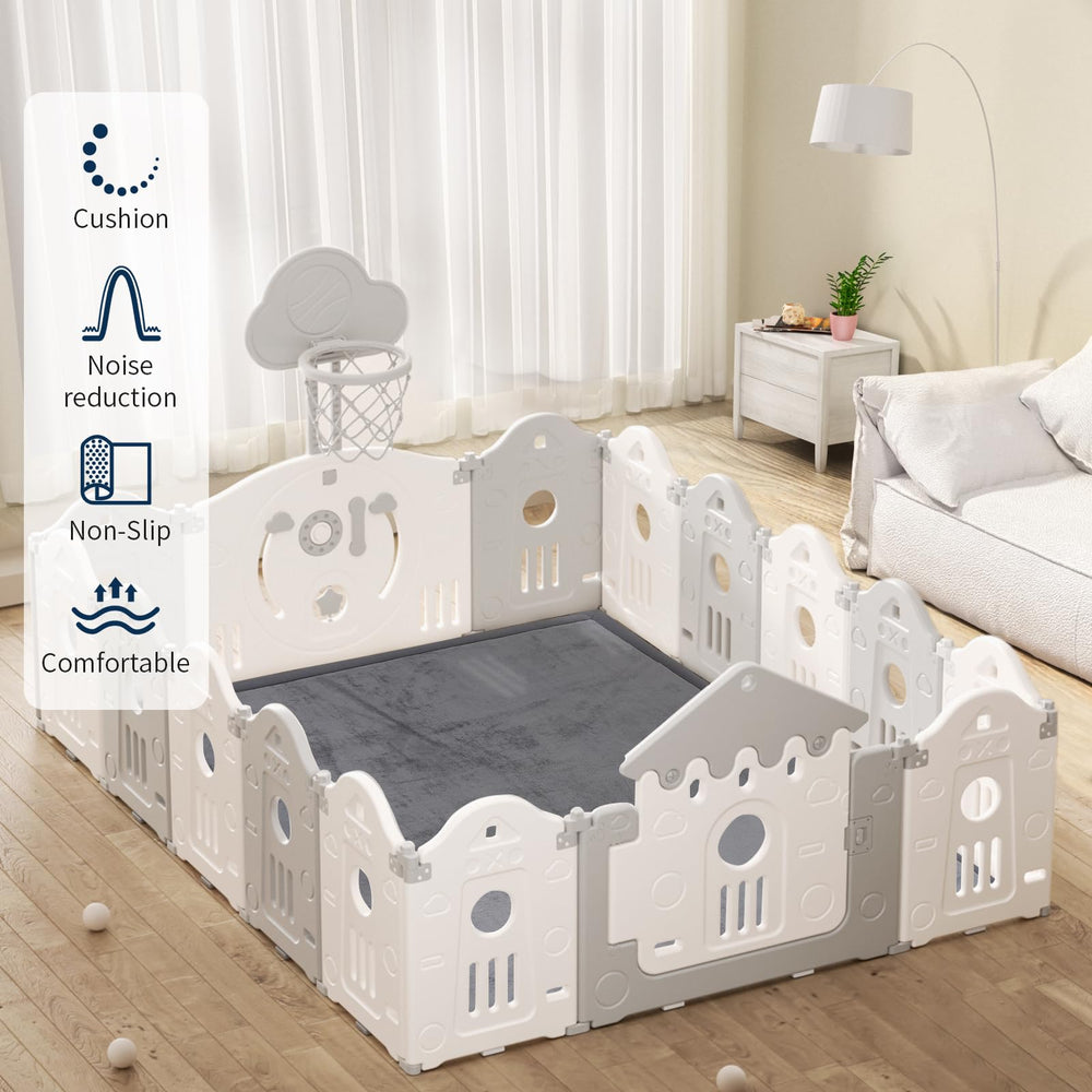 ACOMOPACK living room setup demonstrates stylish integration and spacious play area.