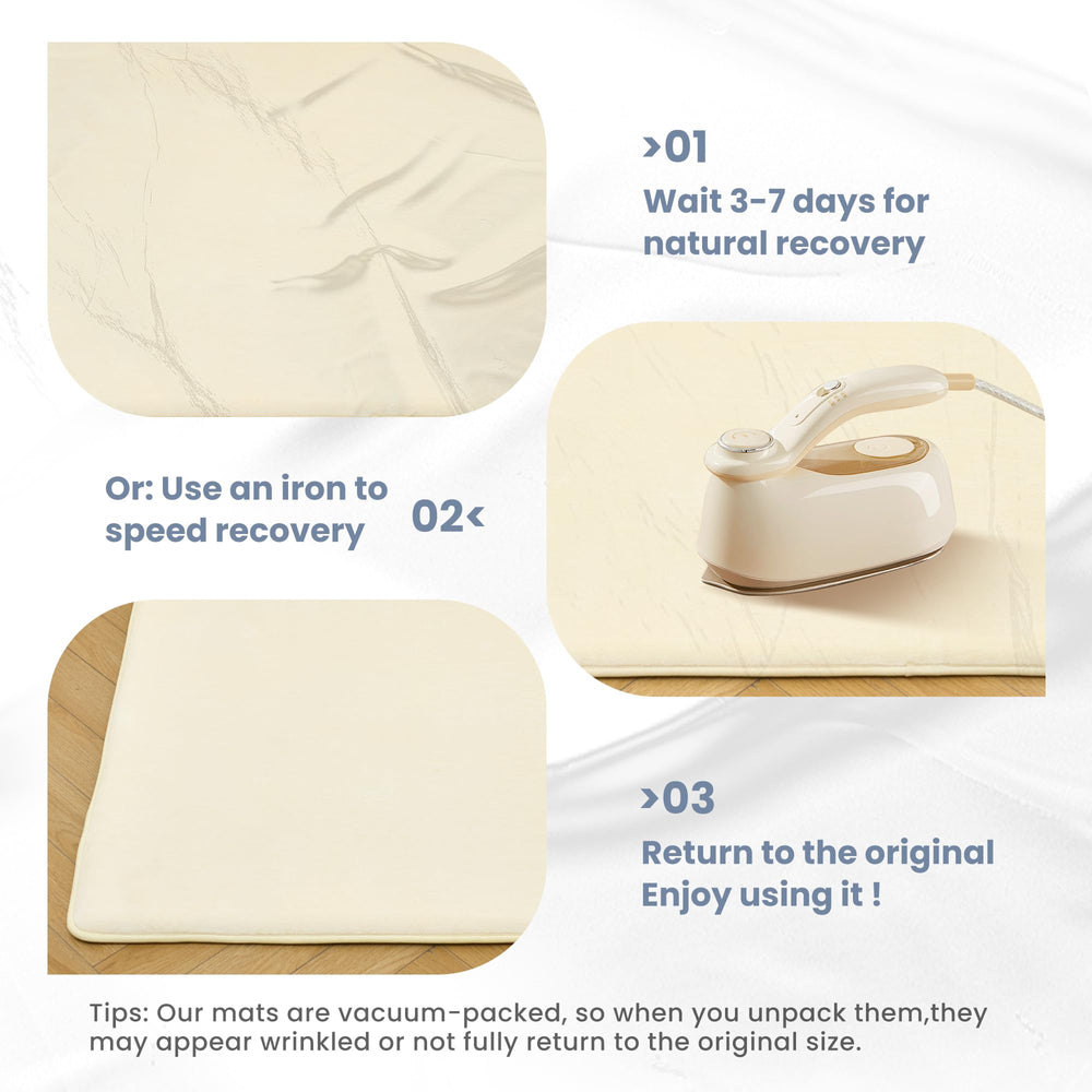 ACOMOPACK easy-cleaning care image suggests quick wipe-downs to keep the mat fresh.
