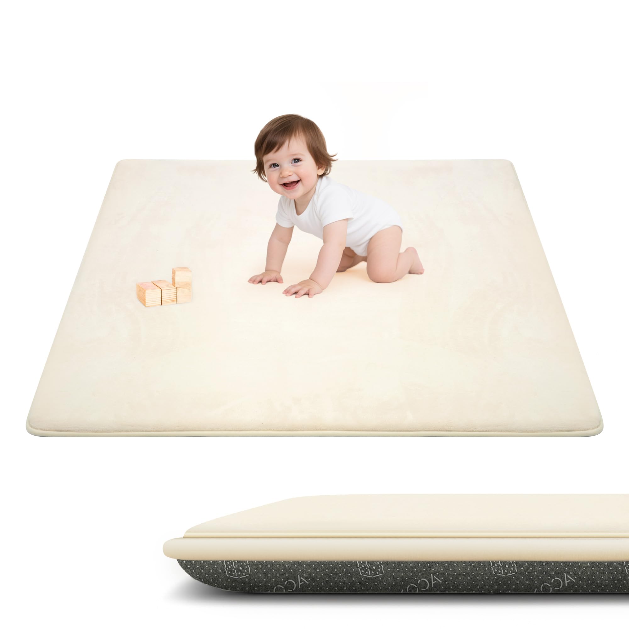ACOMOPACK play mat foam closeup highlights plush 1.3-inch padding for cushioning during play.