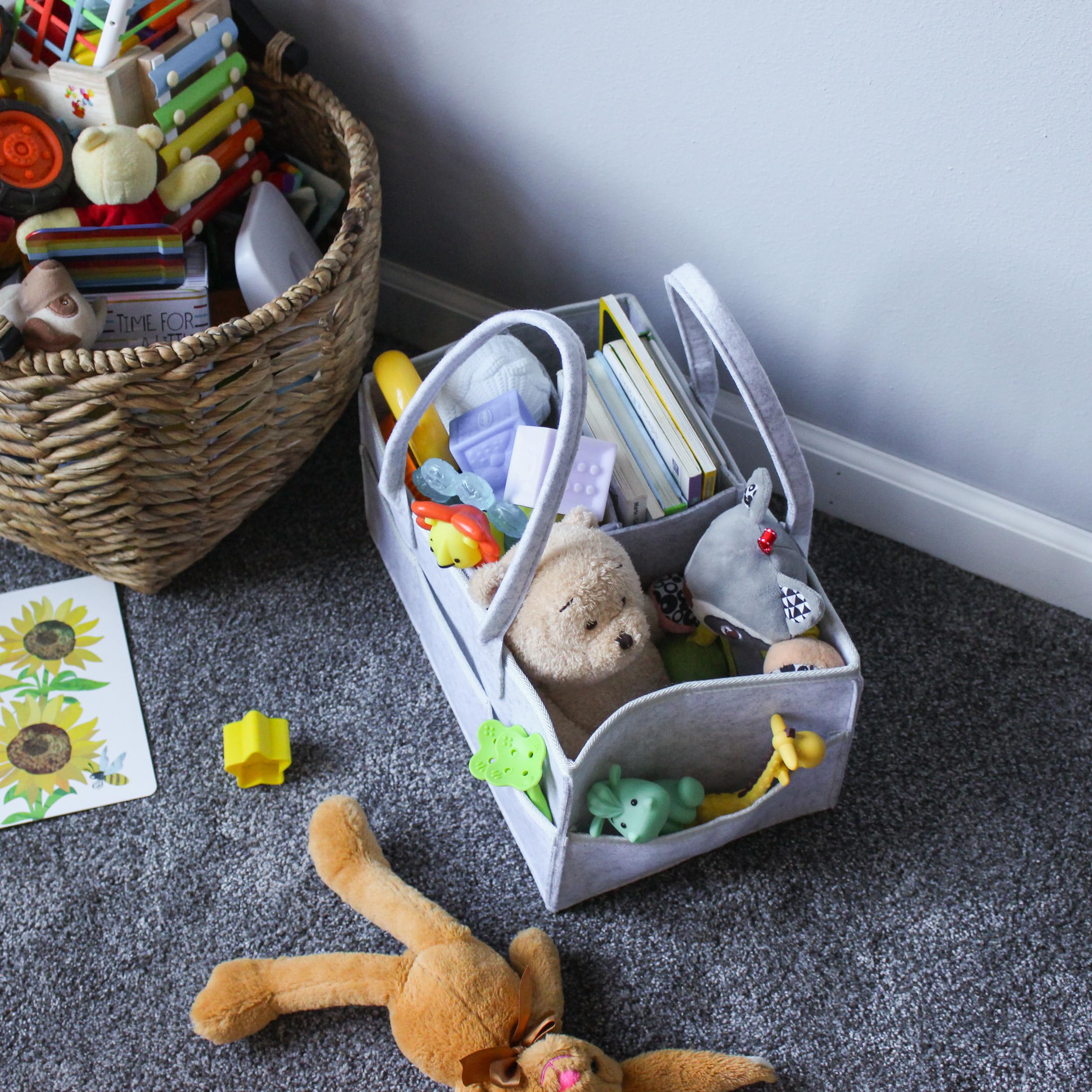 Acorn Baby car tote organizer in use for road-trip essentials