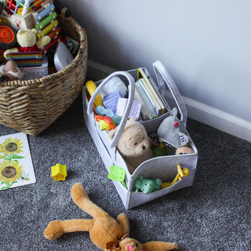 Acorn Baby car tote organizer in use for road-trip essentials