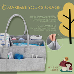 Acorn Baby diaper caddy with eight exterior pockets for wipes and creams