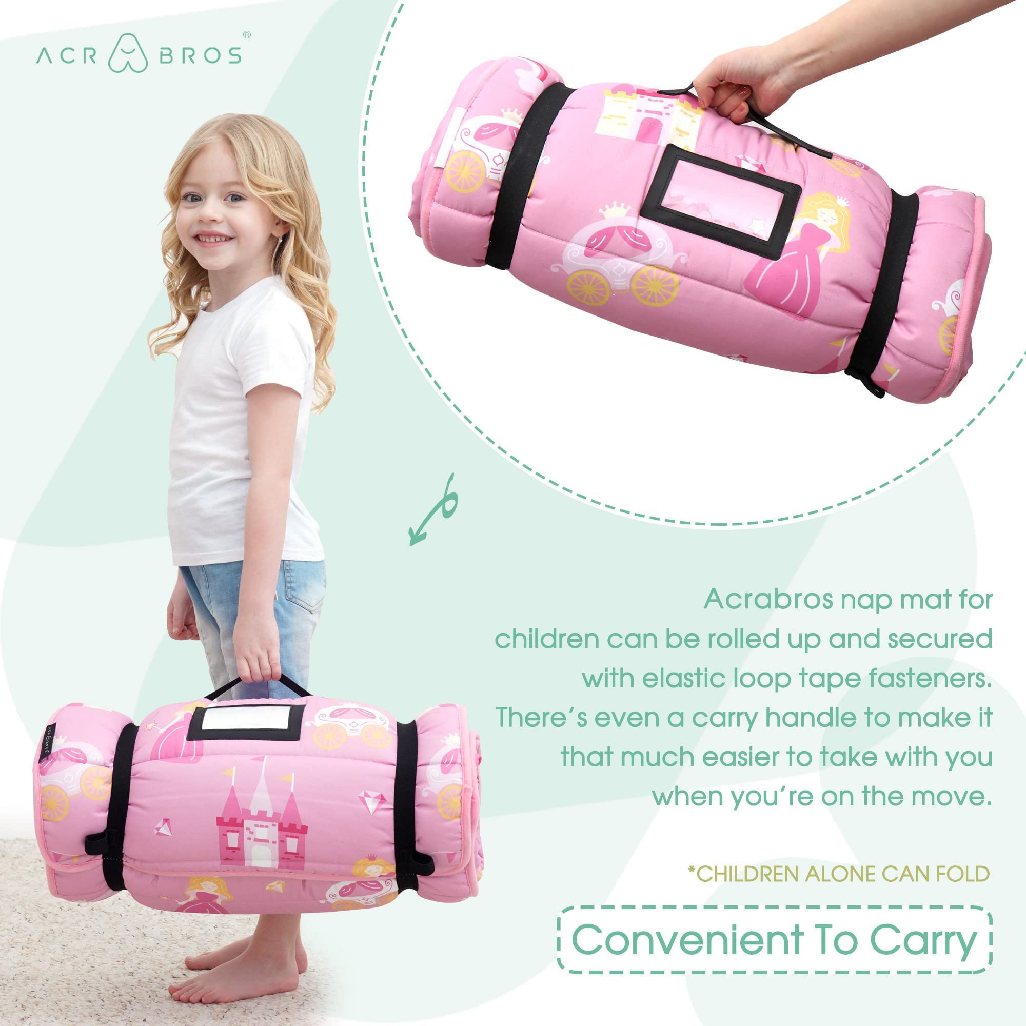 ACRABROS toddler nap mat includes name card for quick return and organization