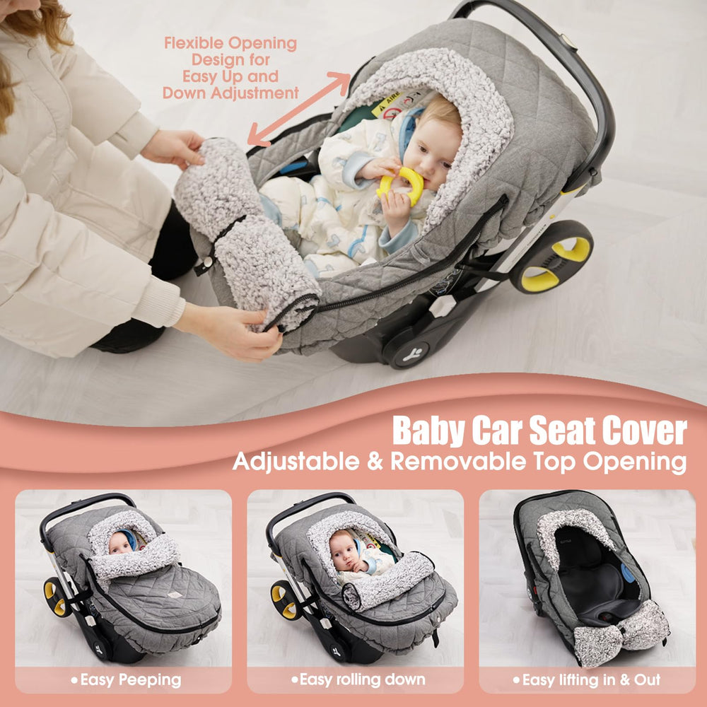 ACRABROS baby car seat canopy featuring thick Sherpa lining for cozy warmth.