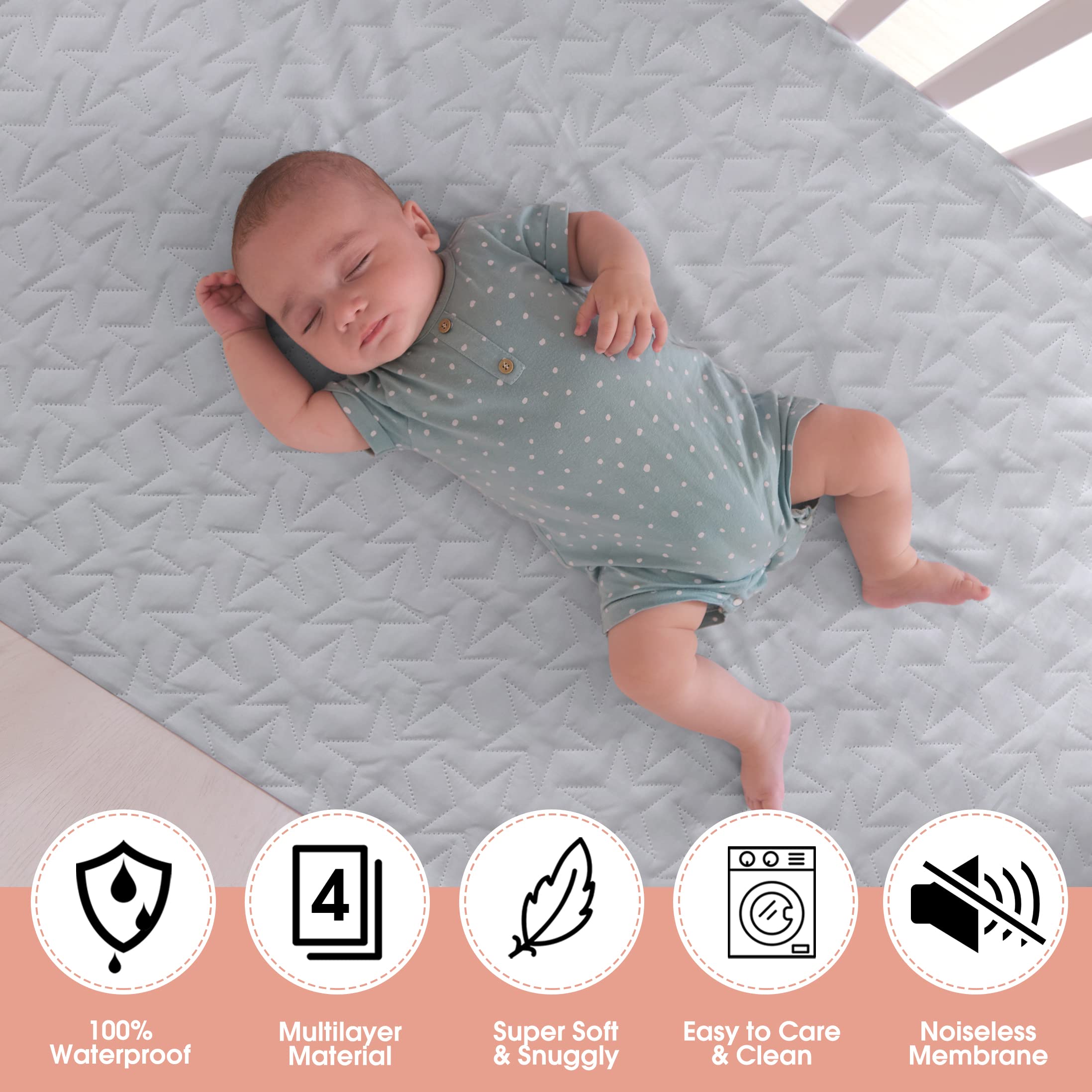 ACRABROS baby waterproof crib mattress pad close-up of soft quilted top surface for baby comfort.