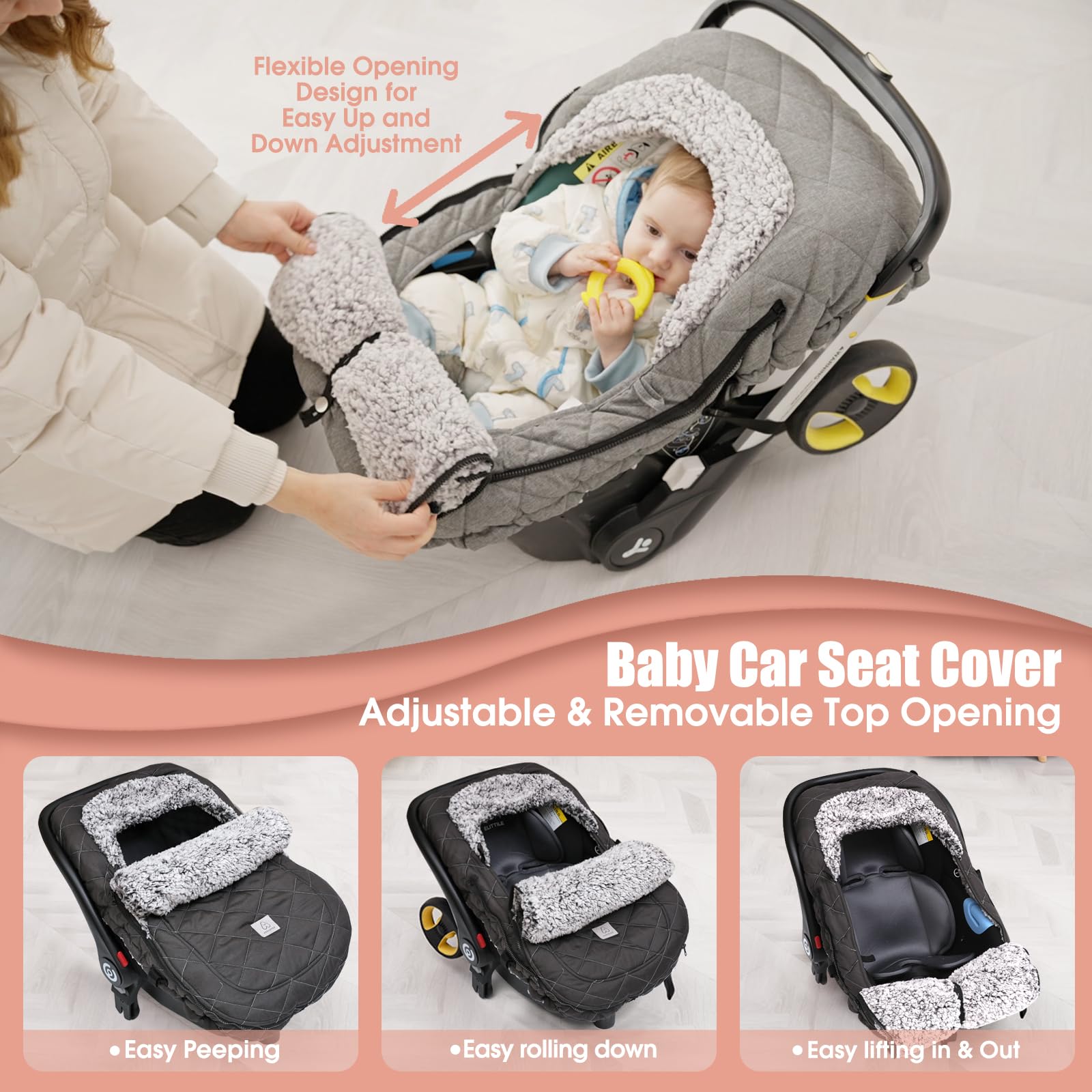 ACRABROS car-seat-cover-zipper-window allows safe peep checks in chilly days