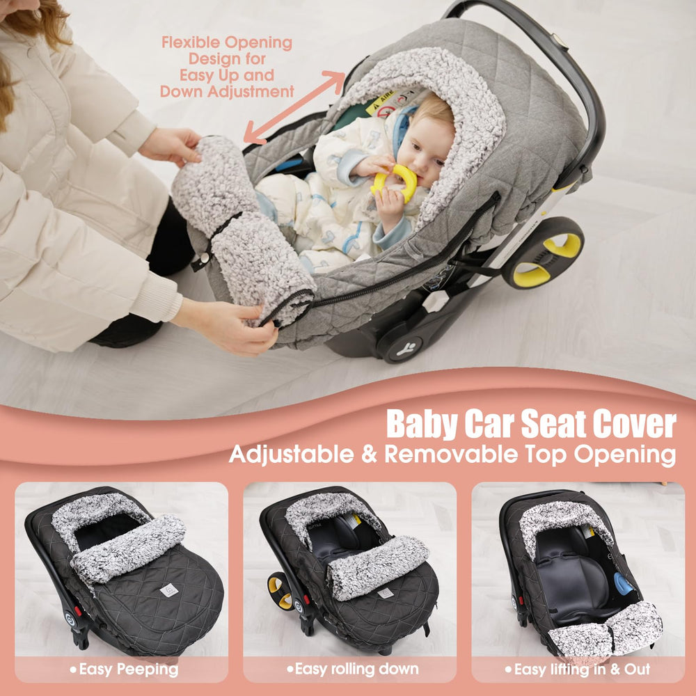 ACRABROS car-seat-cover-zipper-window allows safe peep checks in chilly days