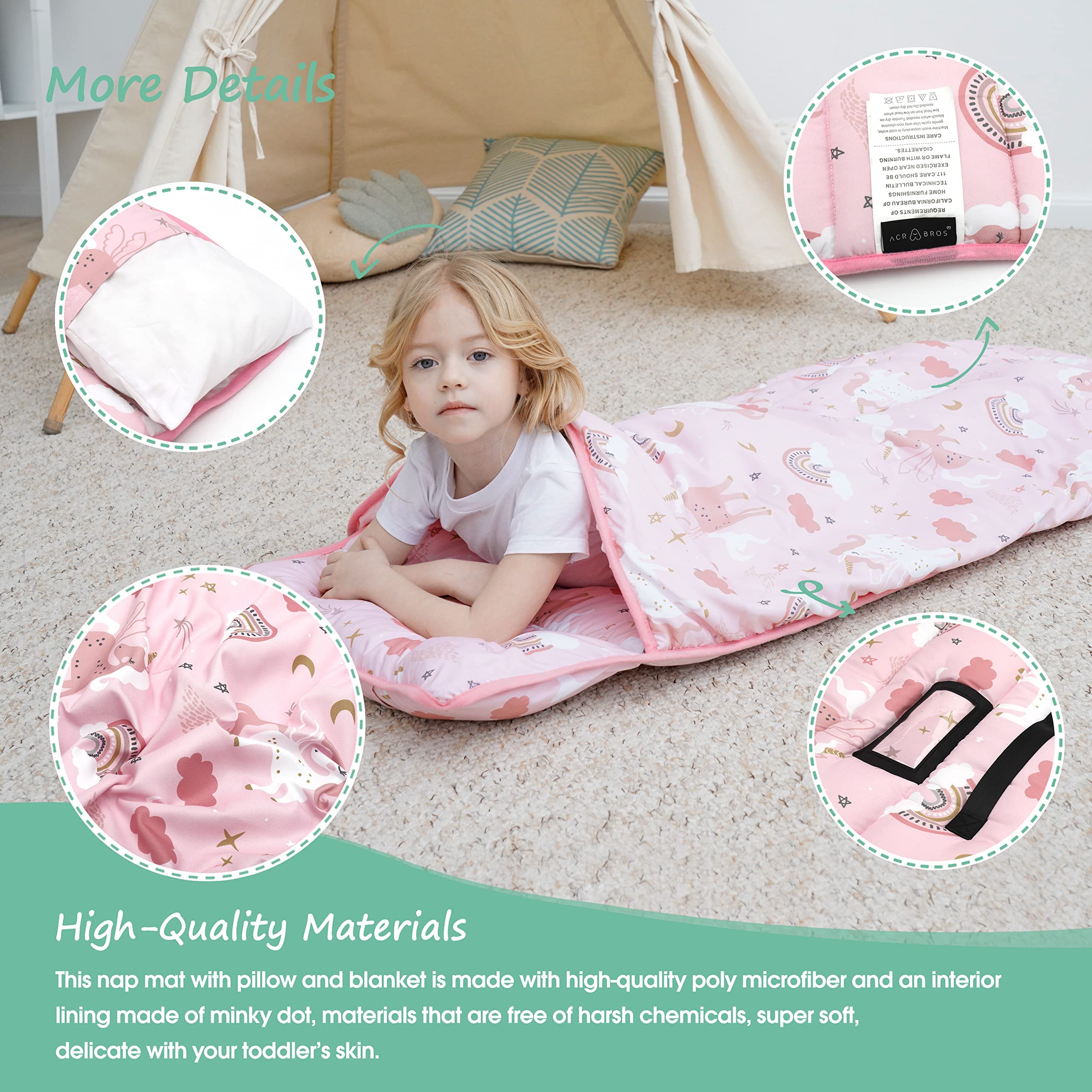 ACRABROS nap mat in daycare setting supports quiet, comfortable nap times.