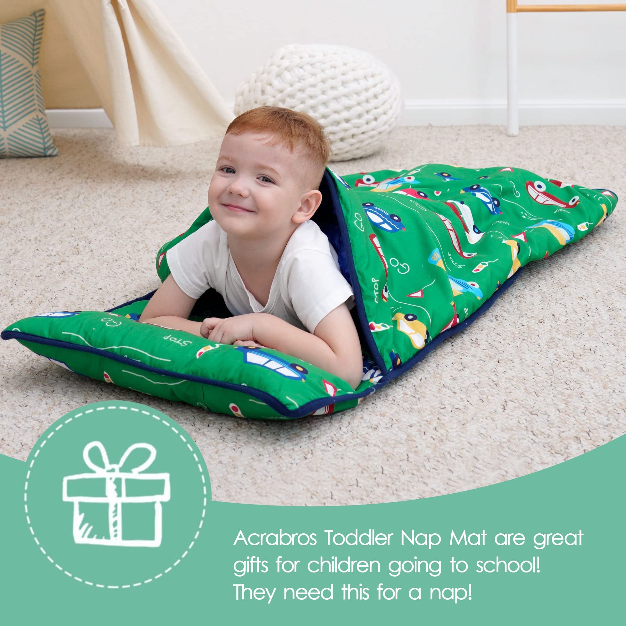 ACRABROS nap mat name-card shows easy labeling for classrooms.