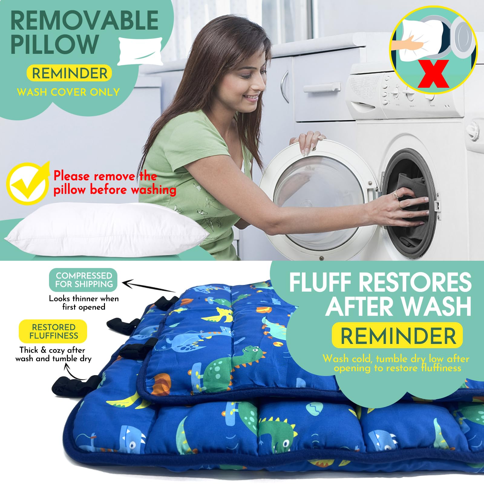ACRABROS nap mat pillow removable for easy washing