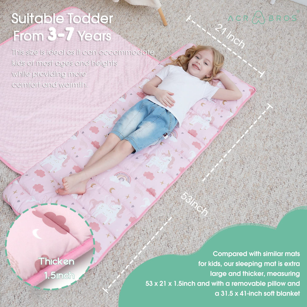 ACRABROS nap mat stored neatly with pillow and blanket.