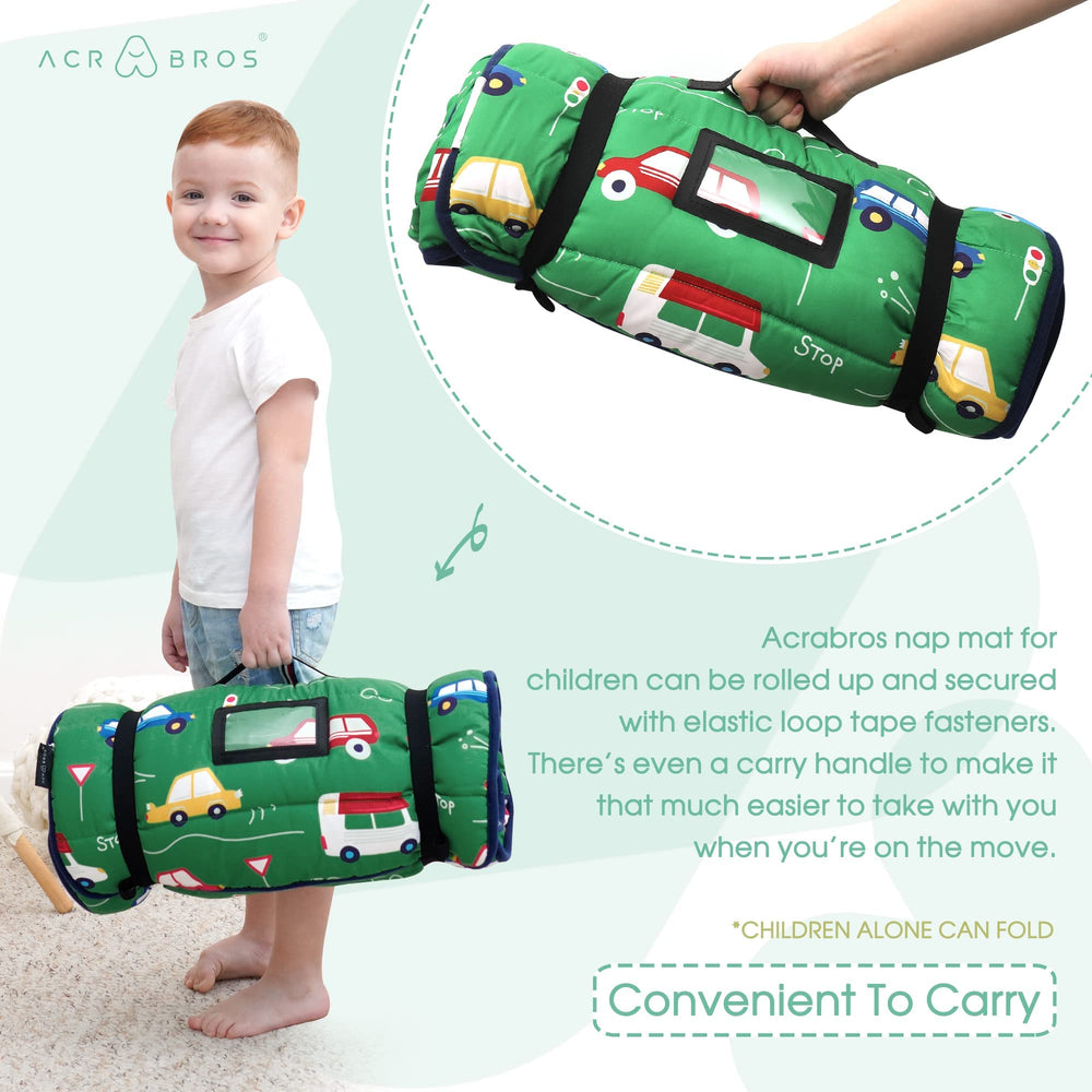 ACRABROS nap mat travel-use demonstrates portable comfort on car trips.