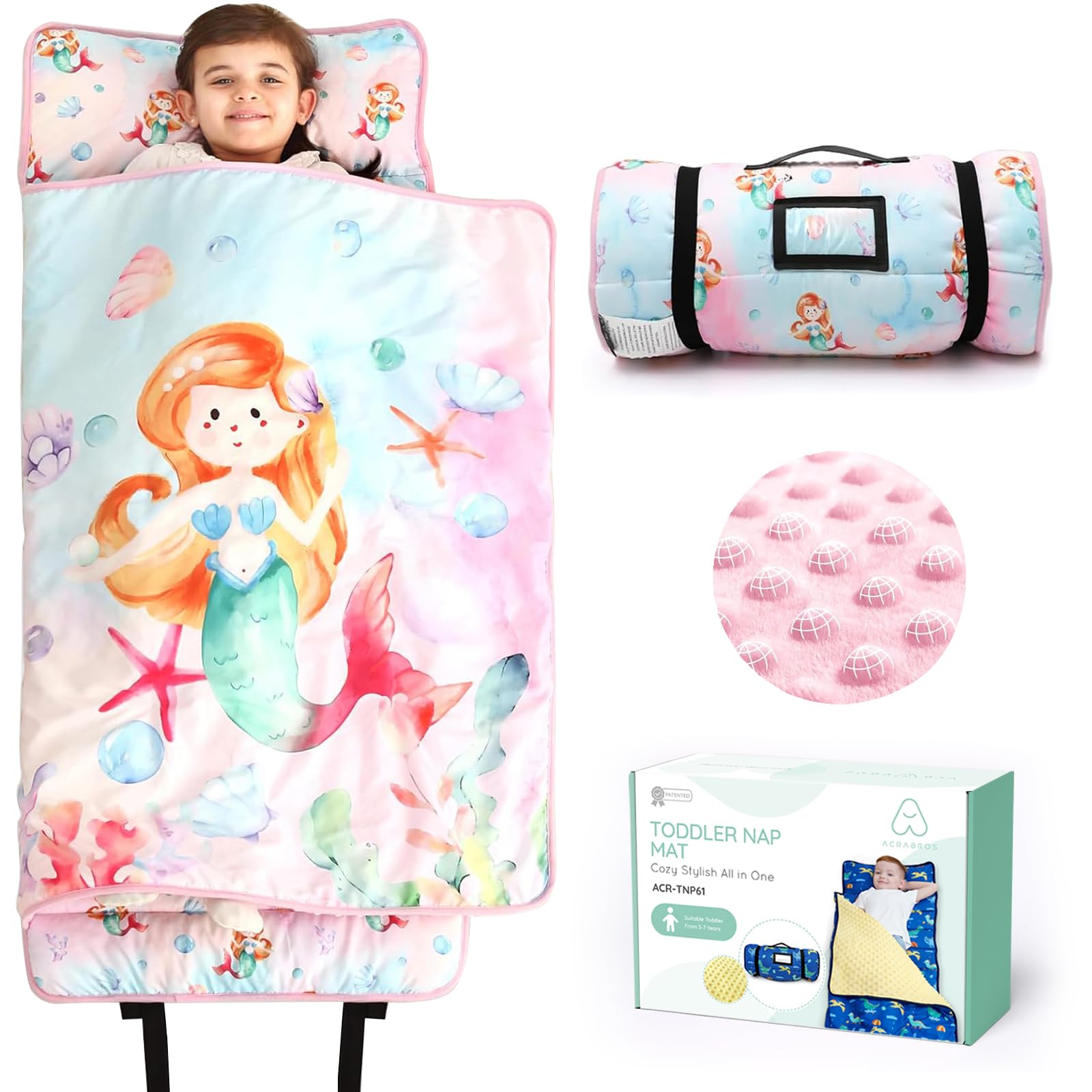 ACRABROS toddler nap mat shell mermaid full view for cozy daycare rest