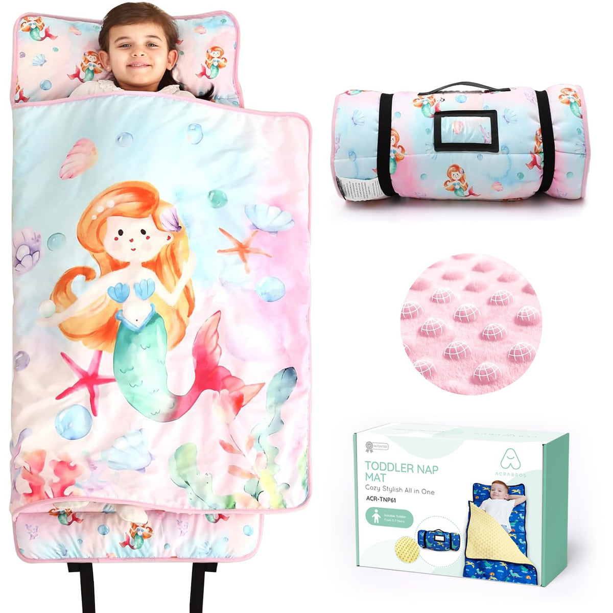 ACRABROS toddler nap mat shell mermaid full view for cozy daycare rest