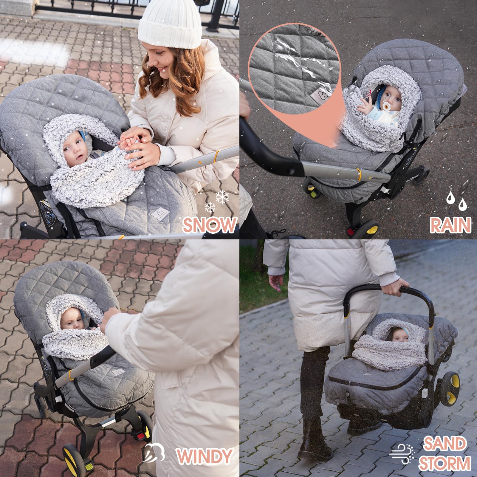 ACRABROS travel-ready infant car seat cover on the go keeps baby warm.