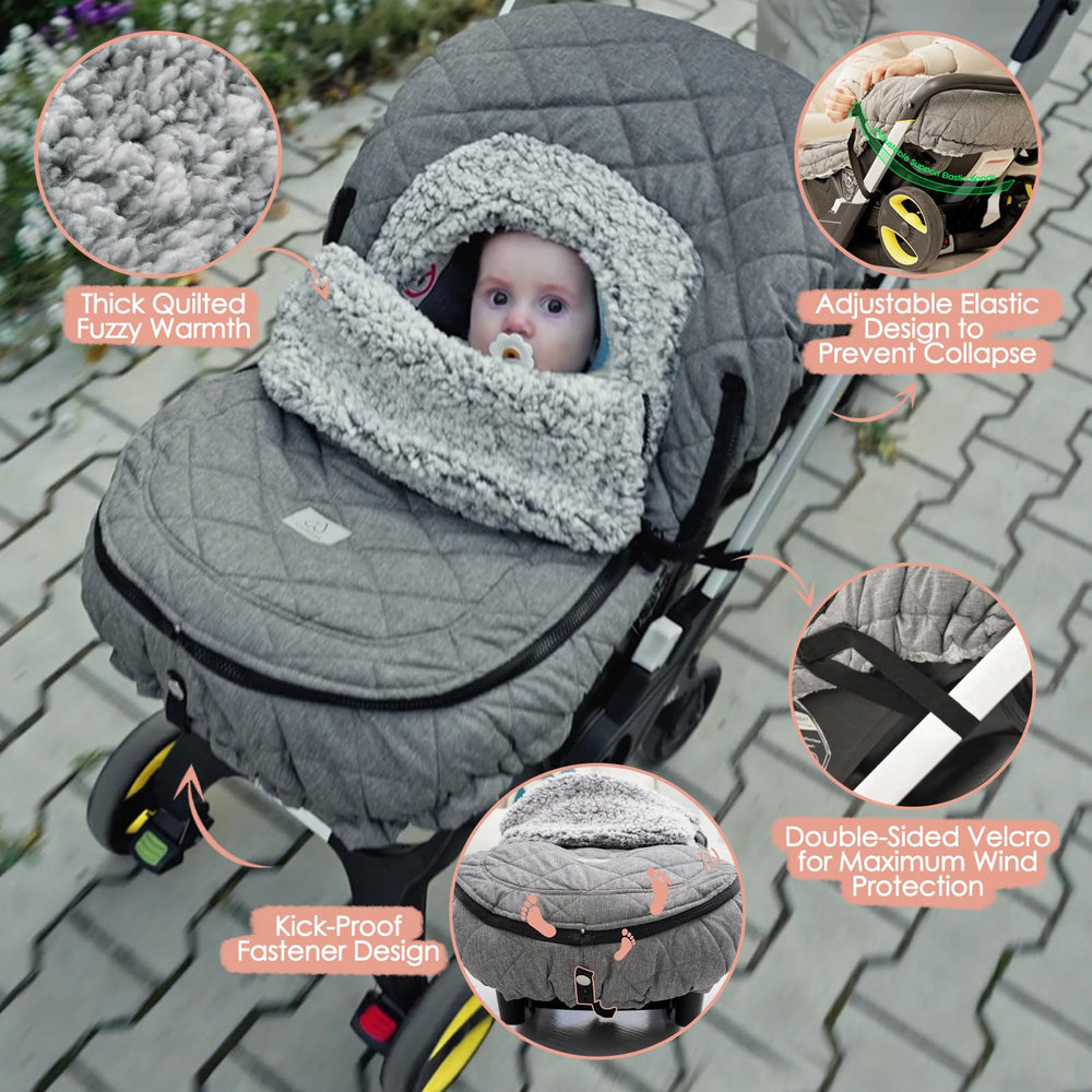 ACRABROS unisex Heather Grey fabric on infant cover complements any stroller setup.
