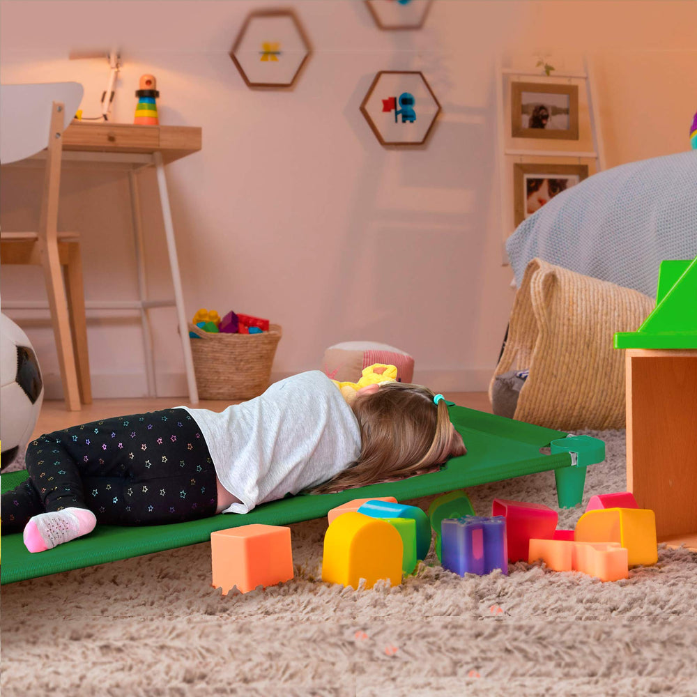 Acrimet Nap Cot classroom use shows quick setup for daycare and school