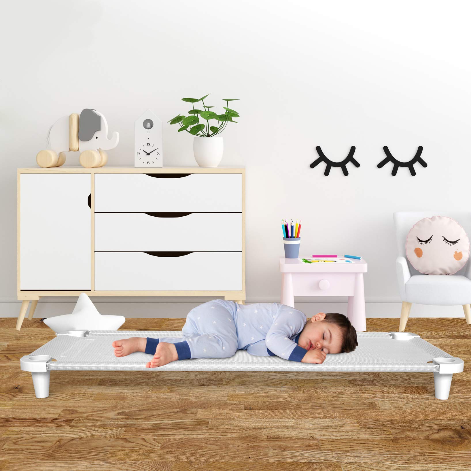 Acrimet nap cot stackable design saves space in classrooms and homes.