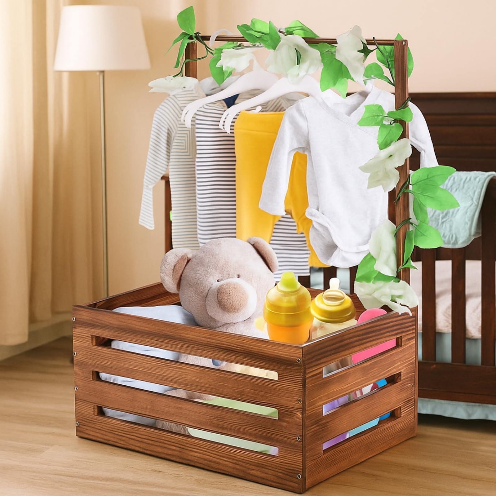 Acshio Baby Shower Crate sized 16.5 x 11.8 x 7.6 inches.