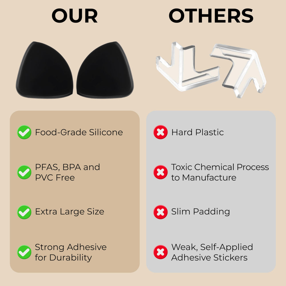 Acuity Modern matte-black corner protector blends with dark furniture for subtle safety.