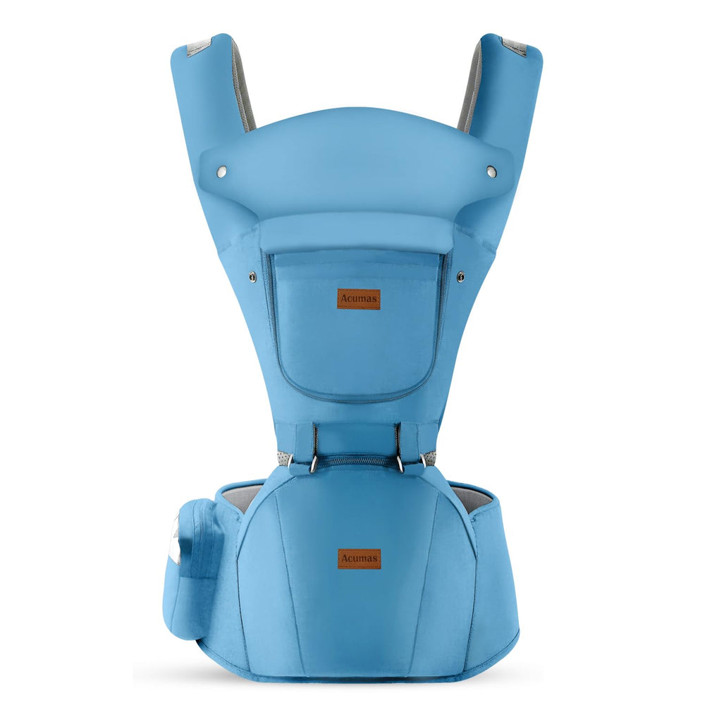 Acumas baby carrier hip seat blue fabric-closeup highlights soft breathable material