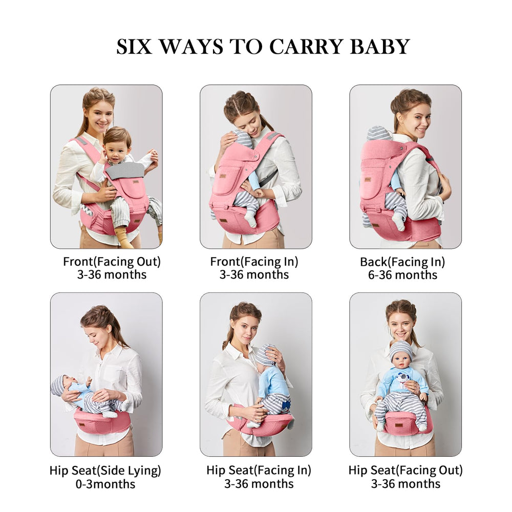 Acumas pink hip-seat detail shot emphasizes thick straps and durable fabric.