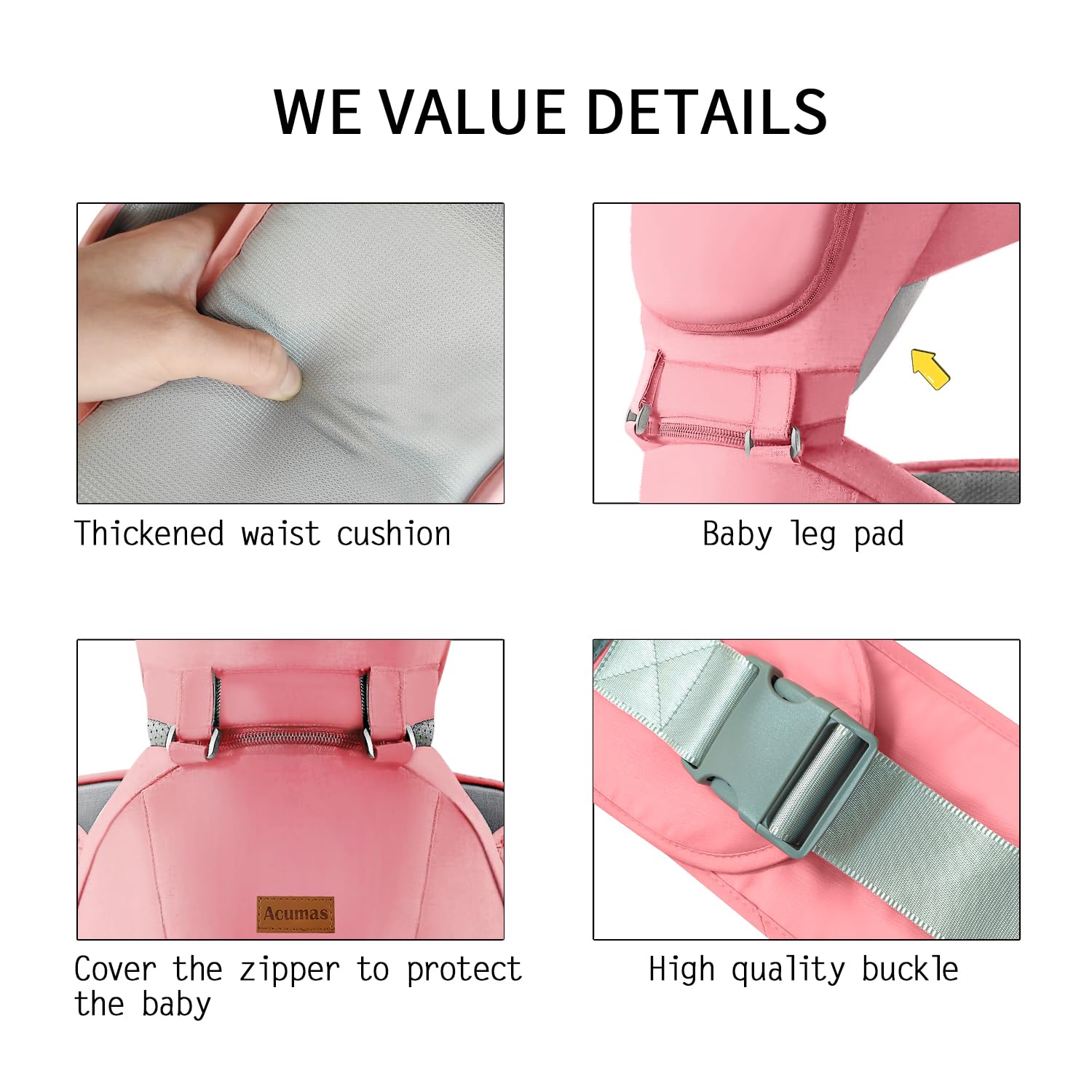 Acumas pink baby carrier outdoors view for all-season daily outings.