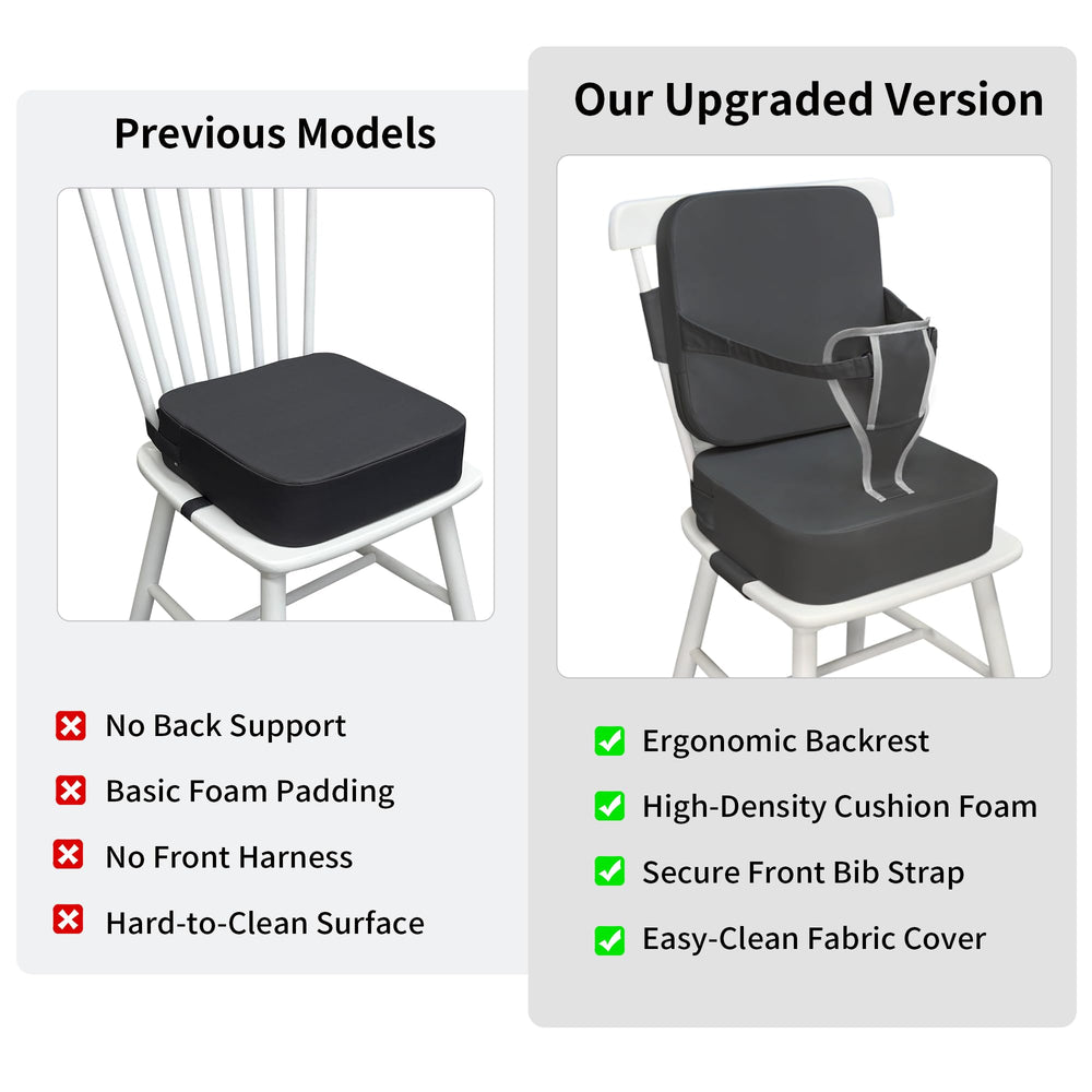 Acxseo booster seat adjustable straps secure around chair base and backrest.