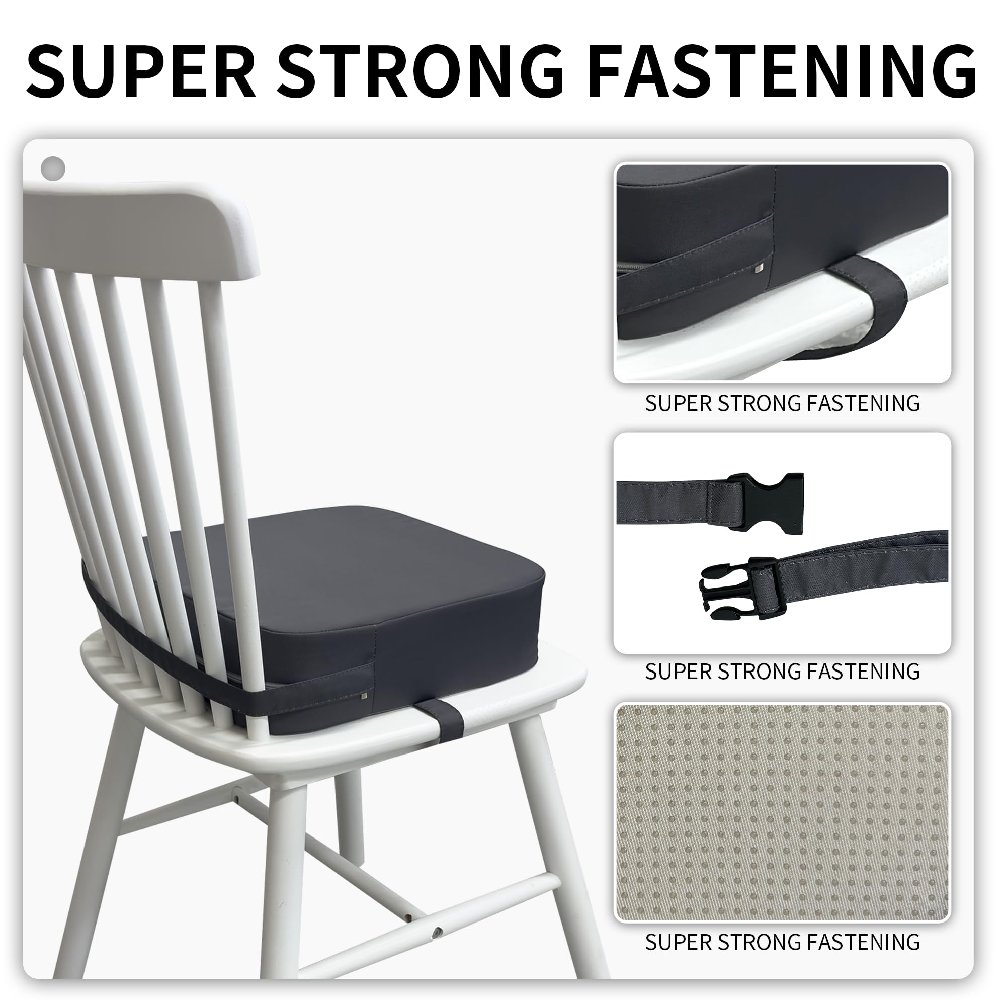 Acxseo booster seat dual-straps demonstrate secure chair attachment