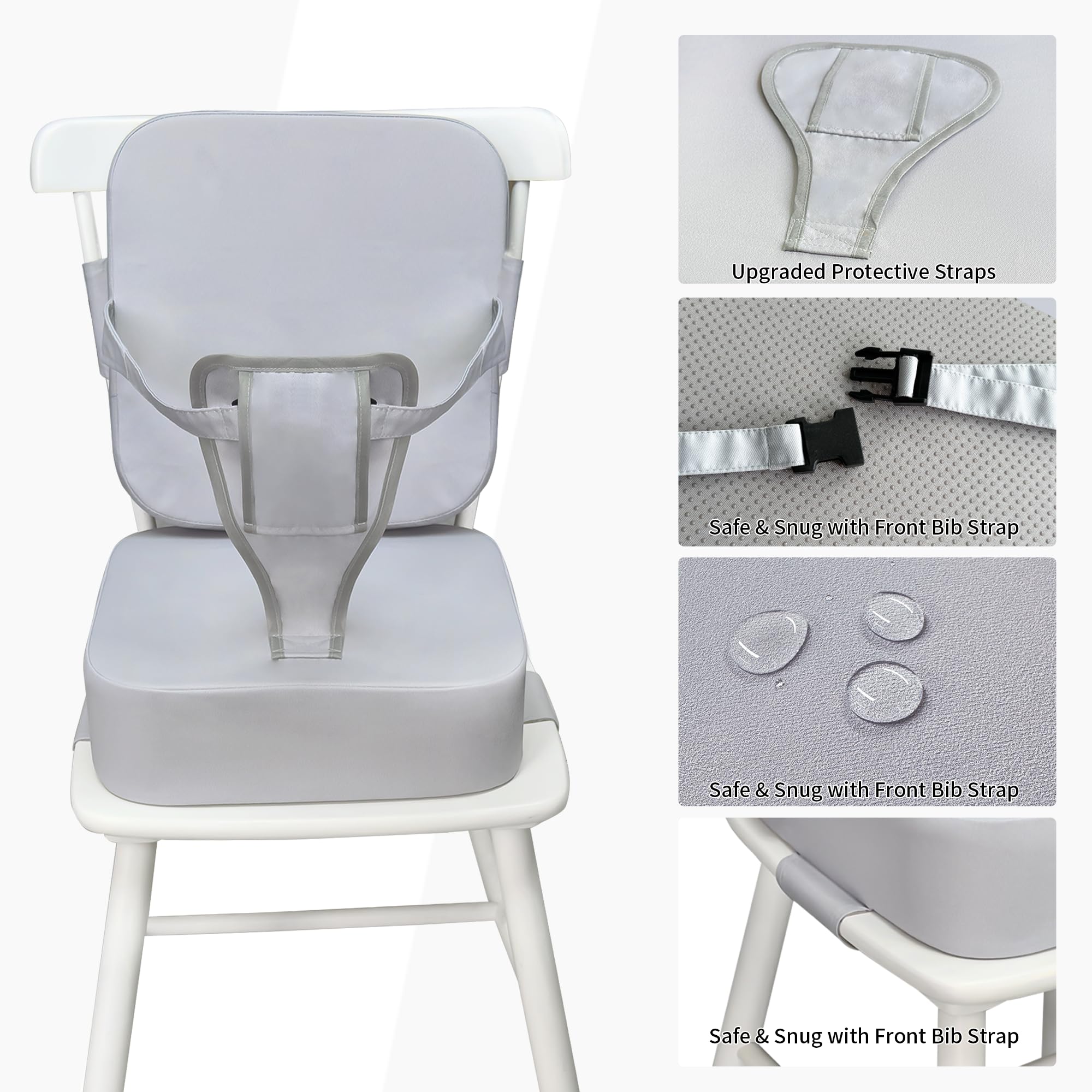 Acxseo Toddler Booster Seat gray on dining chair demonstrates versatile at-table seating