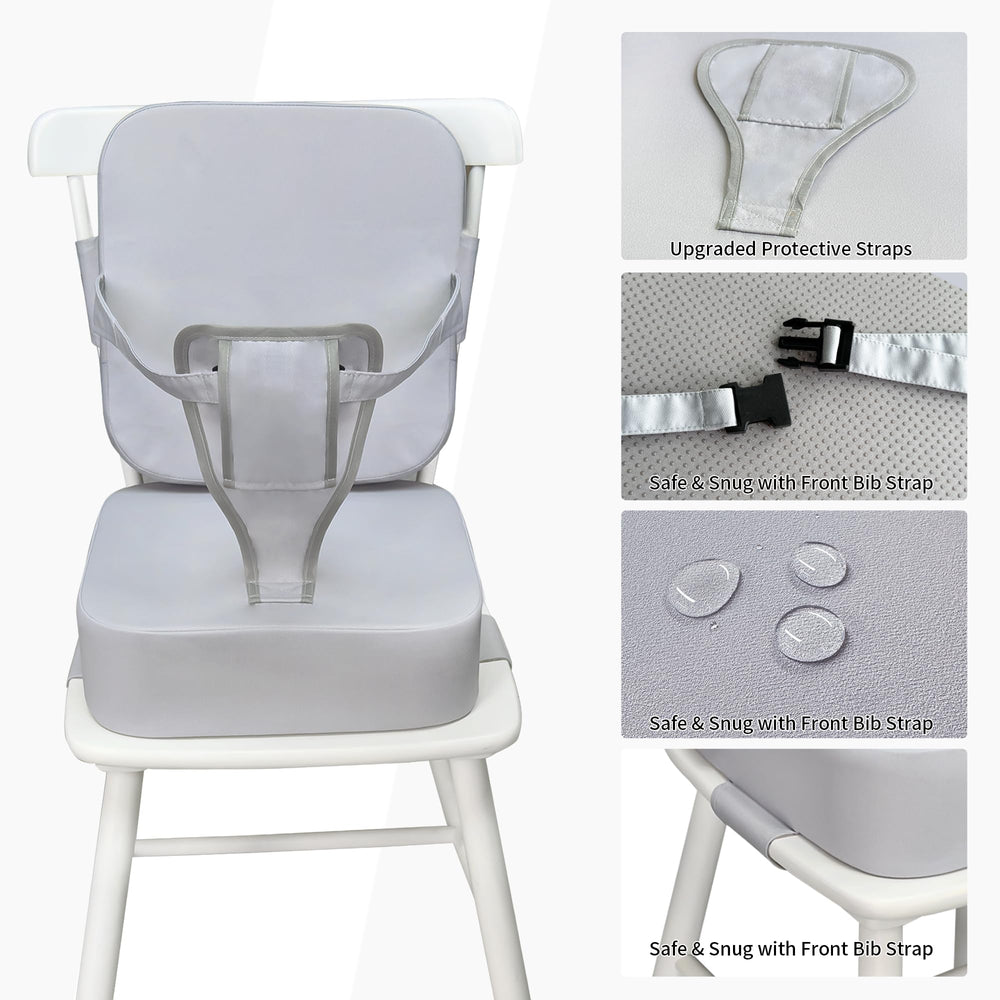 Acxseo Toddler Booster Seat gray on dining chair demonstrates versatile at-table seating