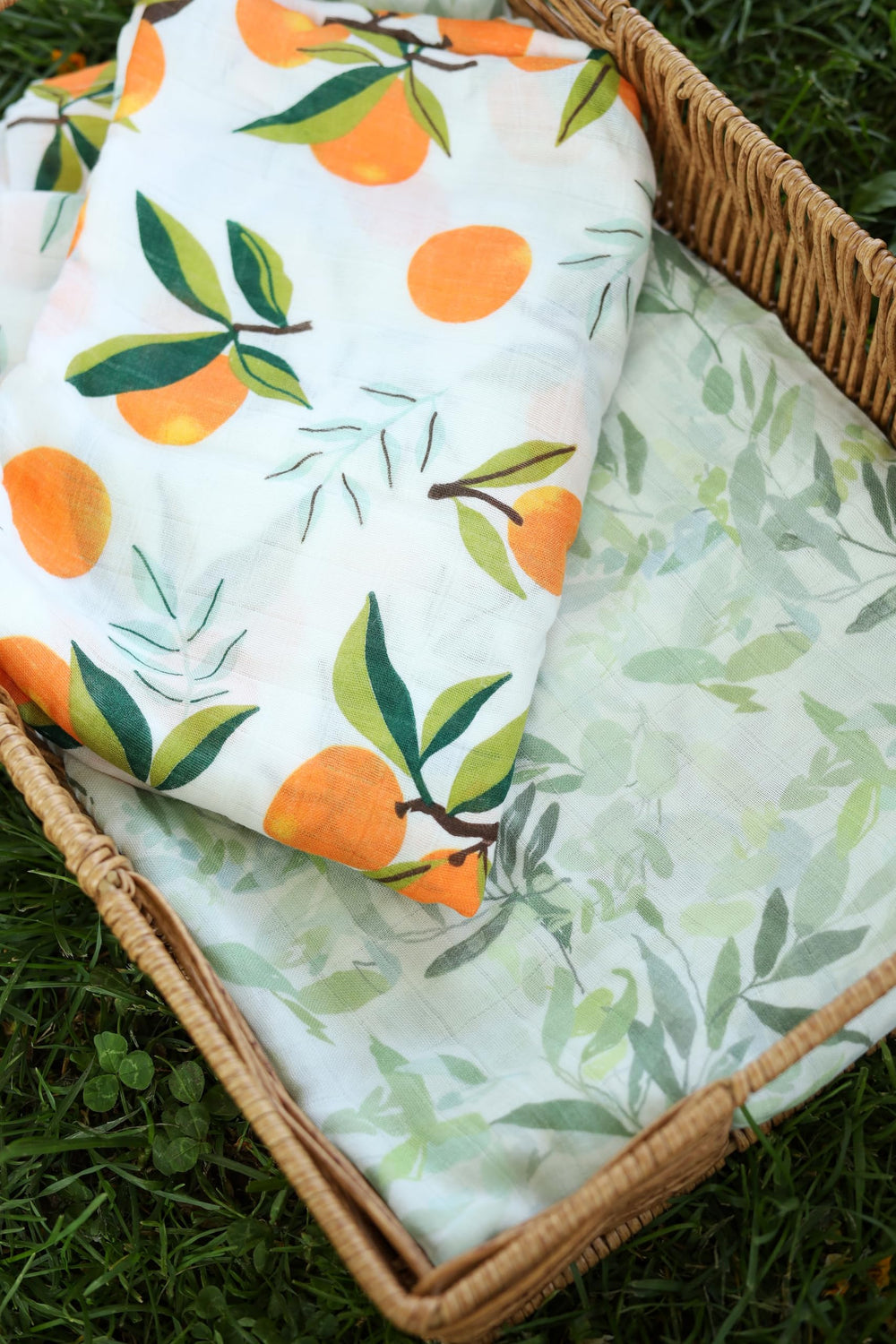 A&D Select Co Forest Leaf swaddle close-up fabric showing soft organic fibers for cozy naps