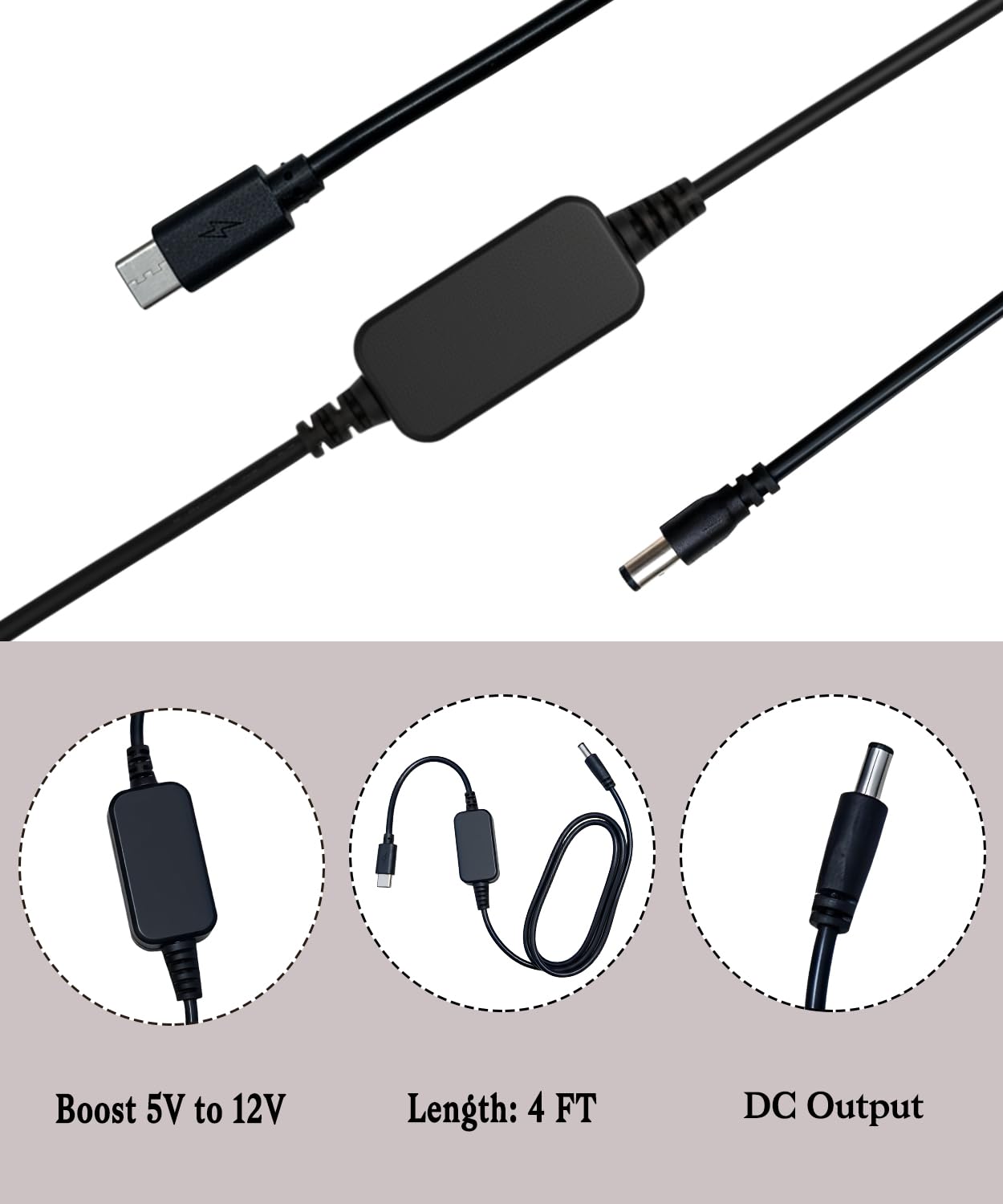 Adabuli four-foot power cable provides flexible placement for dash cams and baby monitors.