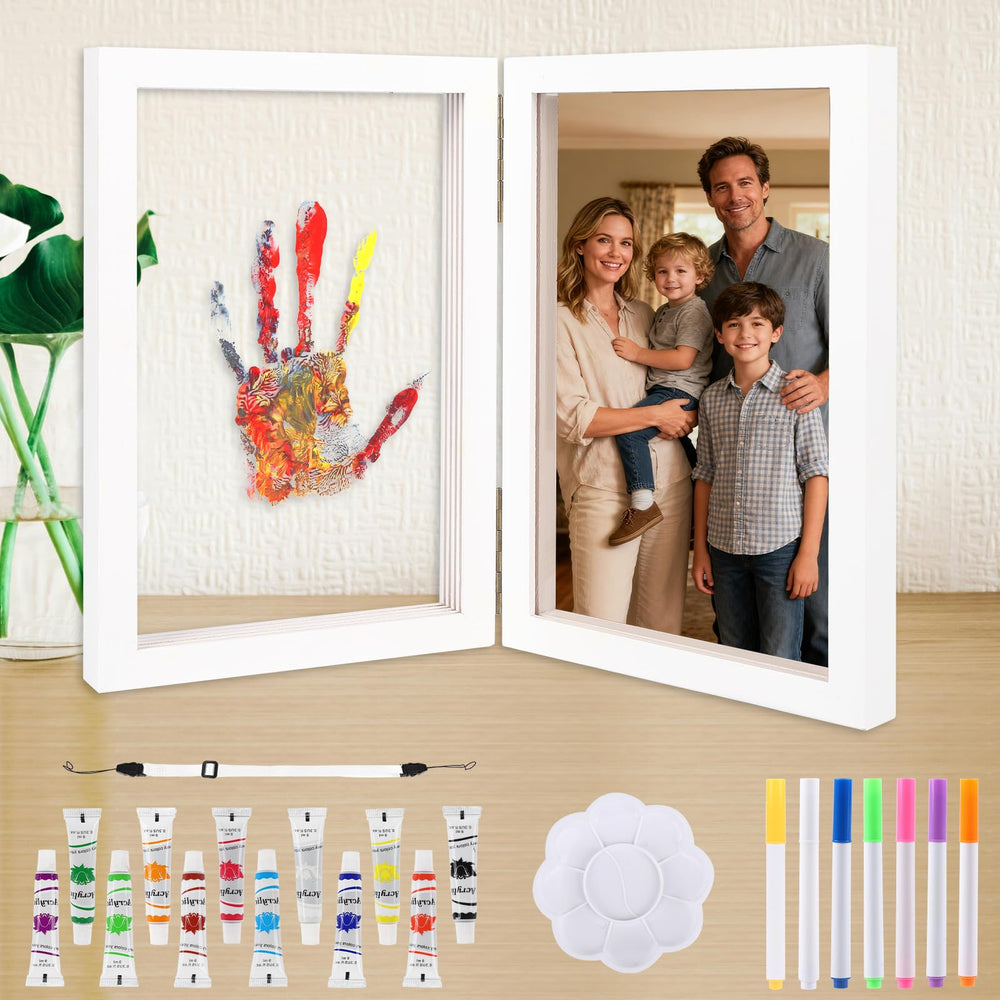 ADAJOEL Family Handprint Kit photo frame open for easy display of memories.