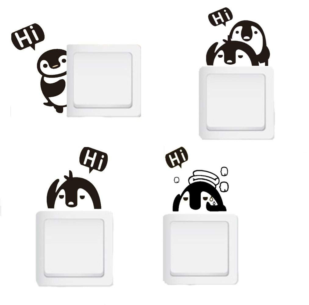 Adam Victor light switch decals featuring penguin cartoon designs add quick room charm