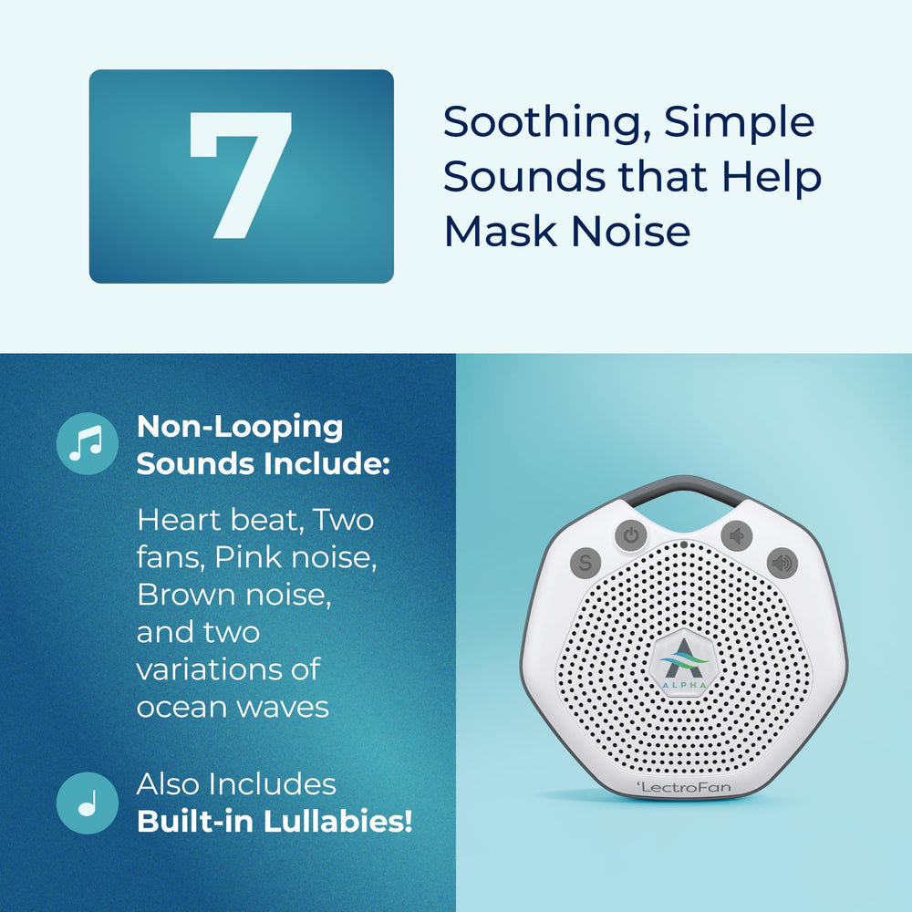 Adaptive Sound Technologies LectroFan Alpha rechargeable battery provides long-lasting travel power.