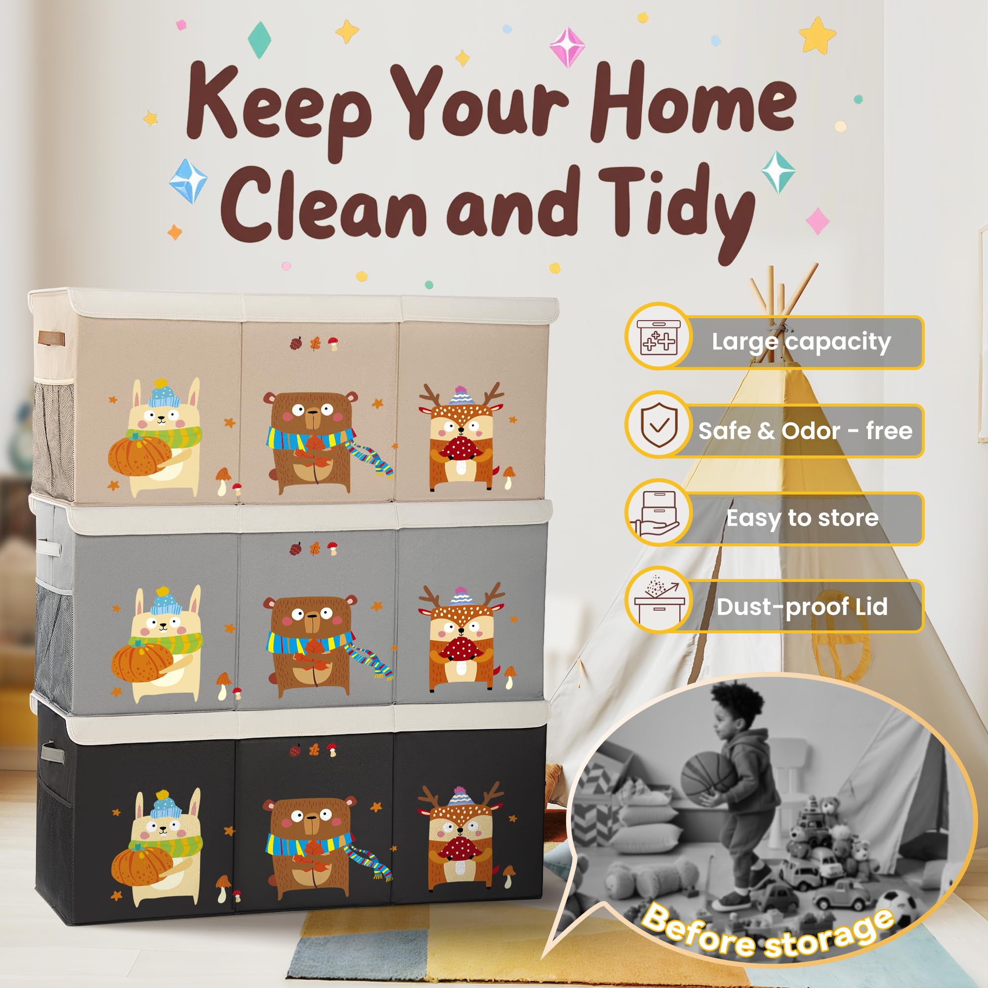 ADEHMDA 120L toy chest soft handles enable safe transport.