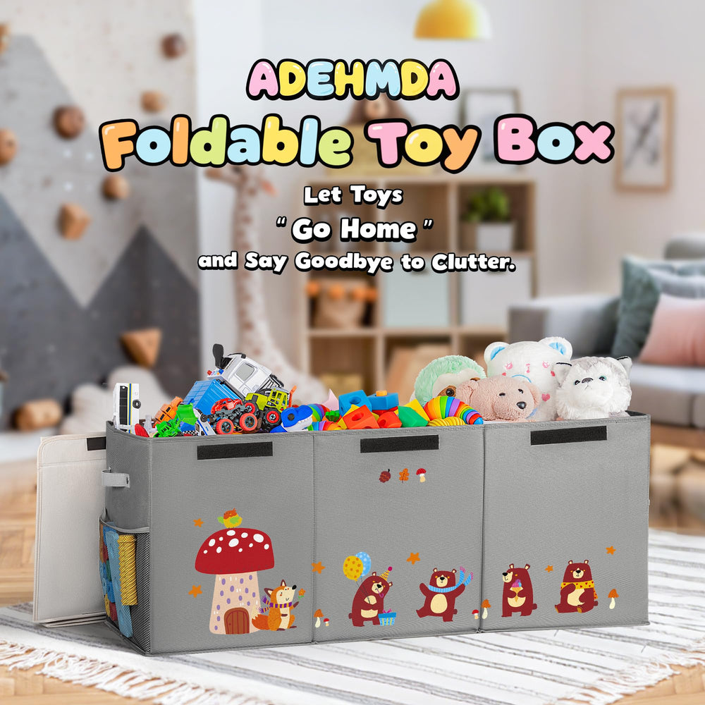 ADEHMDA toy chest with side mesh pockets keeps small parts organized.