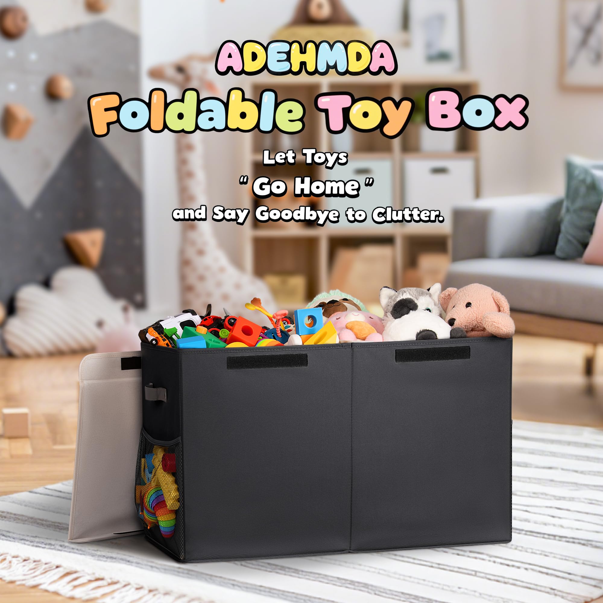 ADEHMDA 80L toy storage box lid-open provides easy access for quick cleanups.