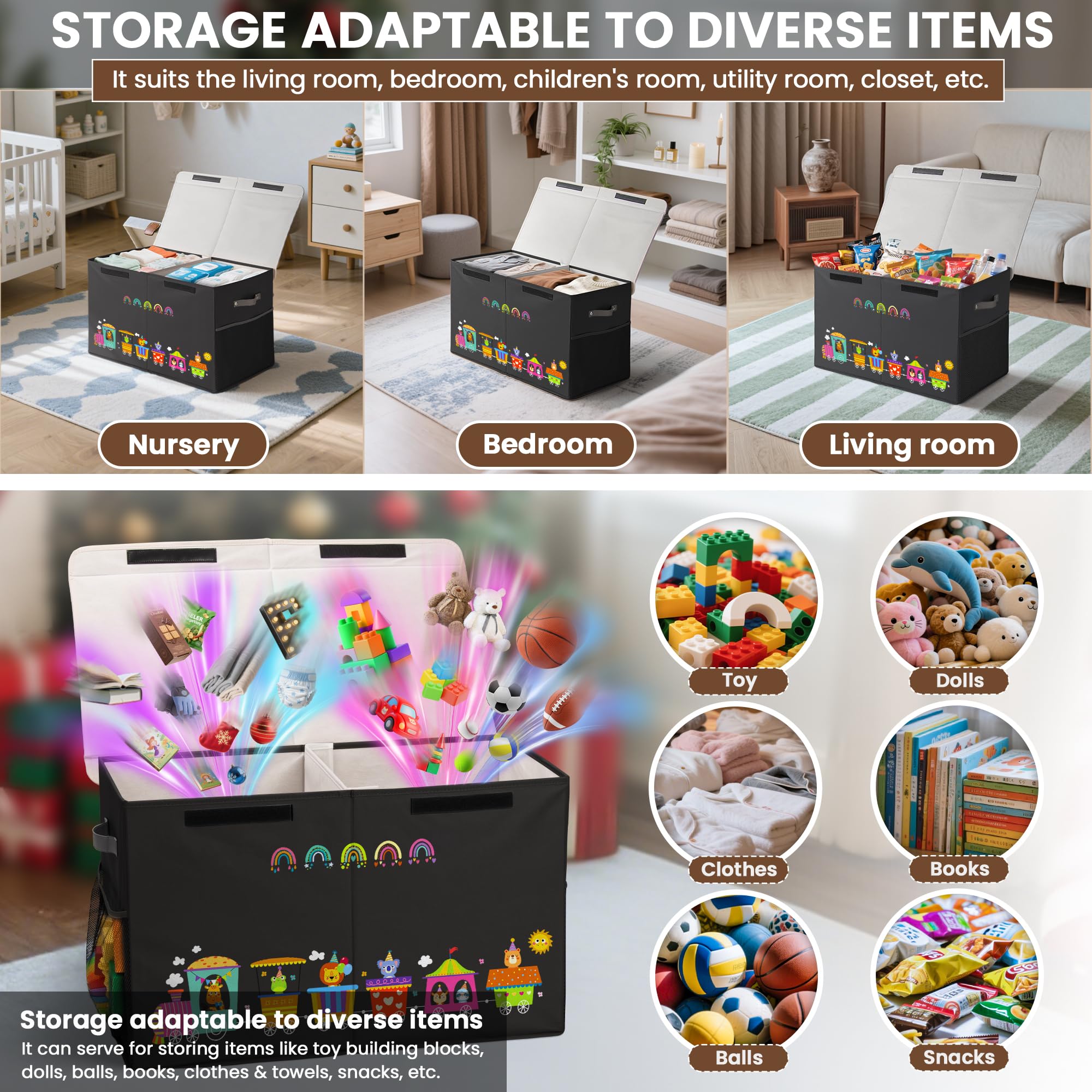 ADEHMDA 80L toy storage box detachable divider helps organize blocks and dolls