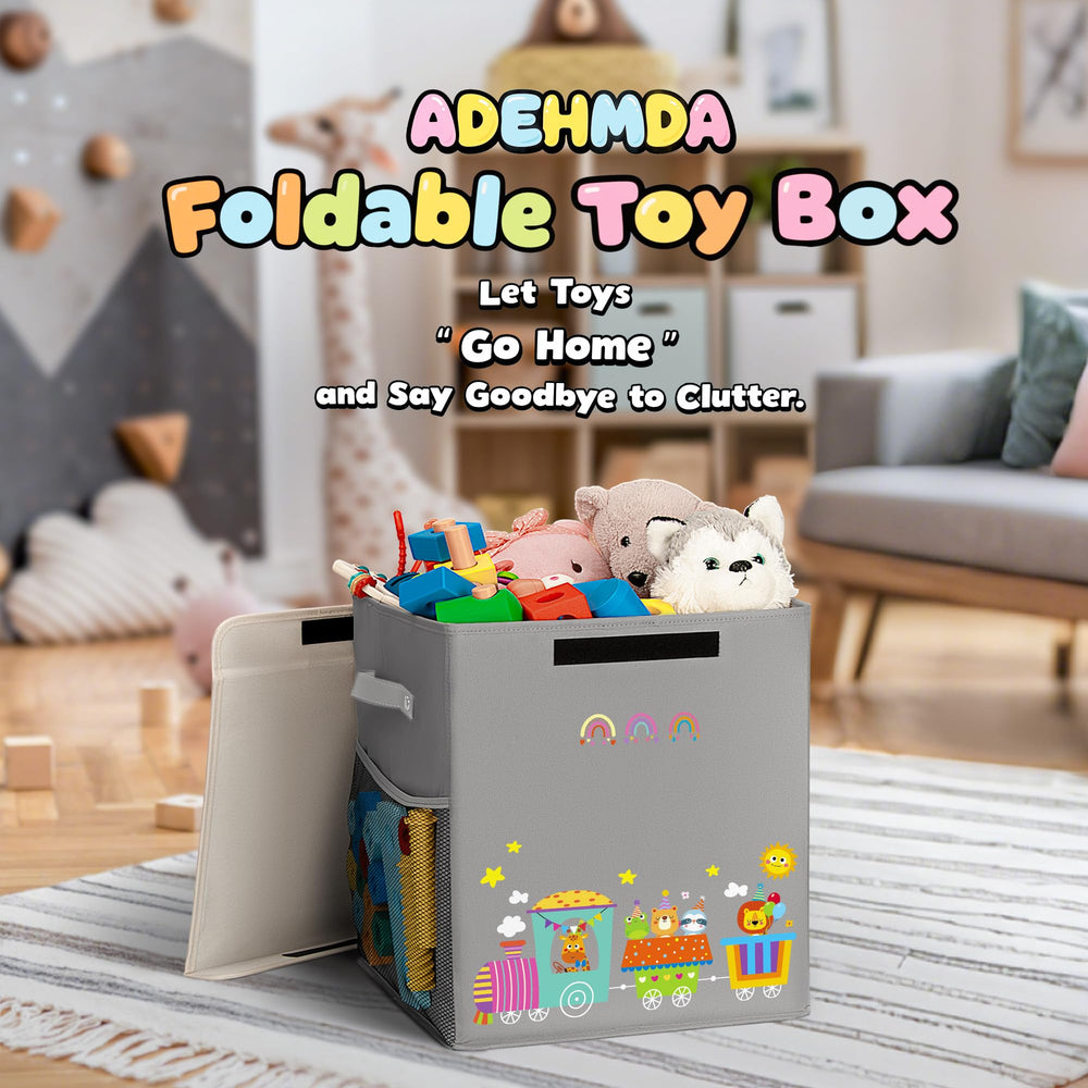 ADEHMDA kids storage bin features reinforced handles for safer lifting and maneuvering.