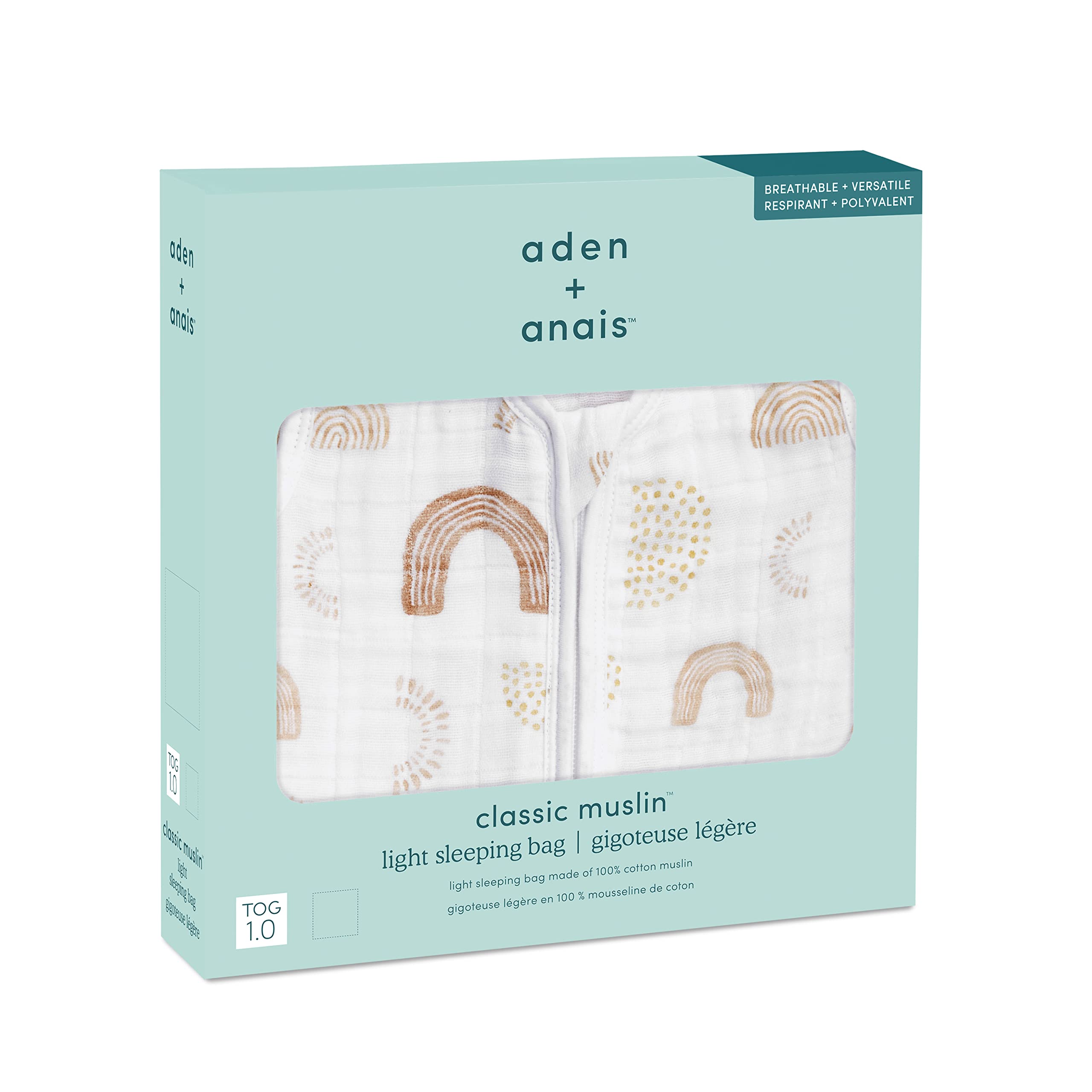 aden + anais baby sleeping bag bottom zip for easy diaper changes and warmth.
