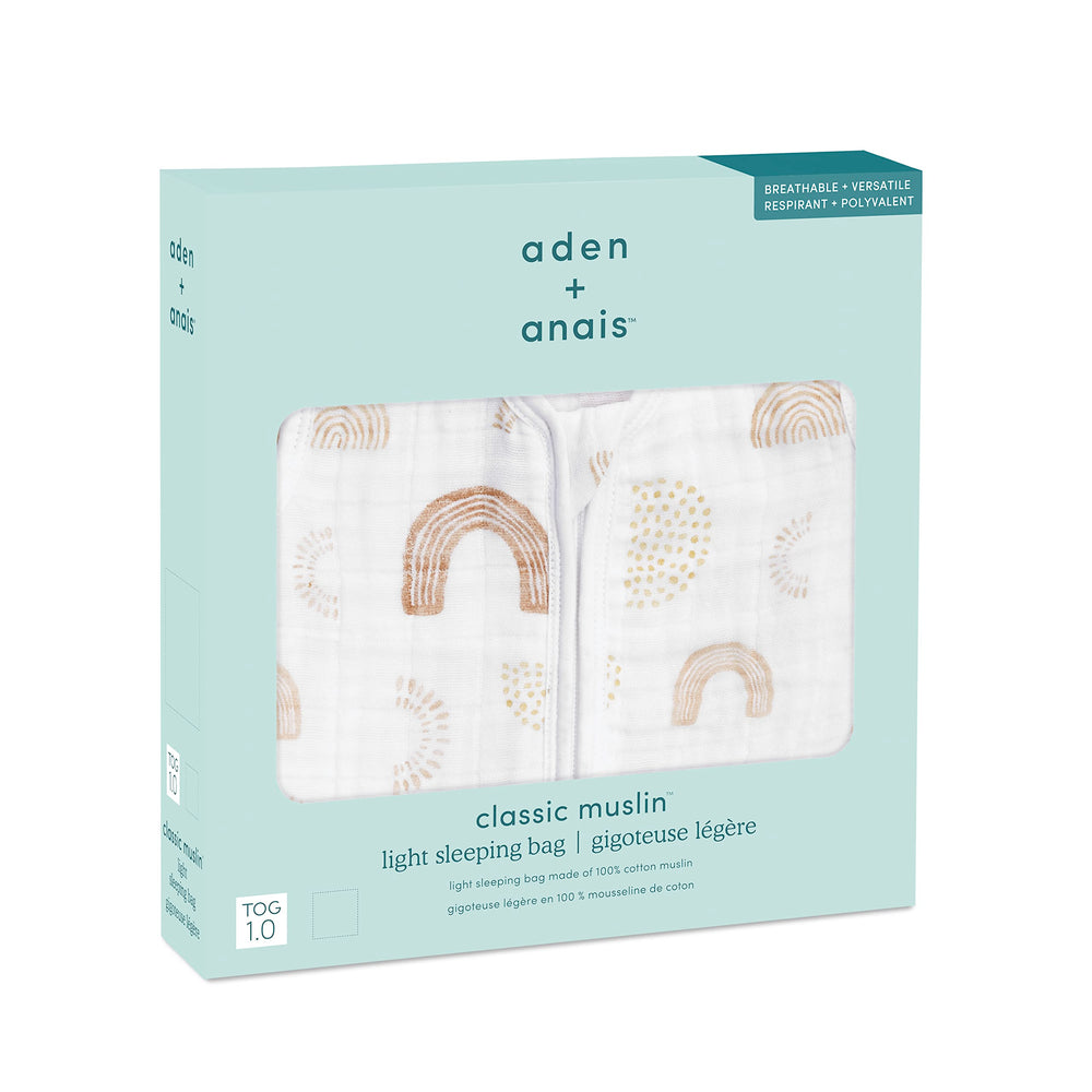 aden + anais baby sleeping bag bottom zip for easy diaper changes and warmth.