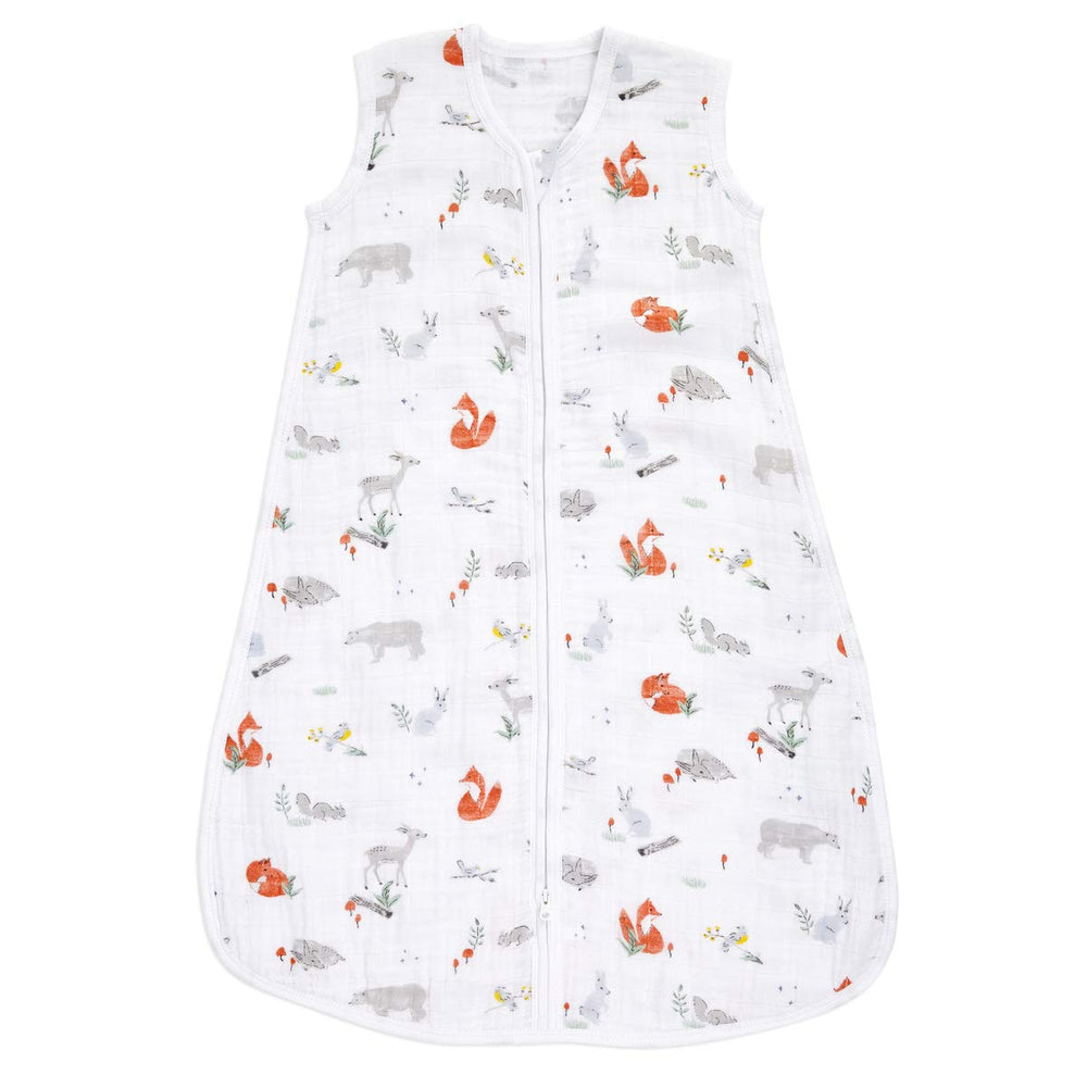 aden-anais baby sleeping bag forest closeup shows breathable muslin for cool comfort.