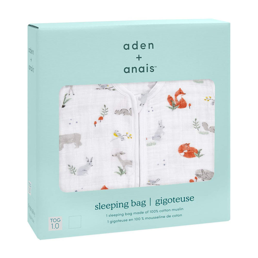 aden-anais wearable sleep sack forest worn on baby for safe, cozy sleep.