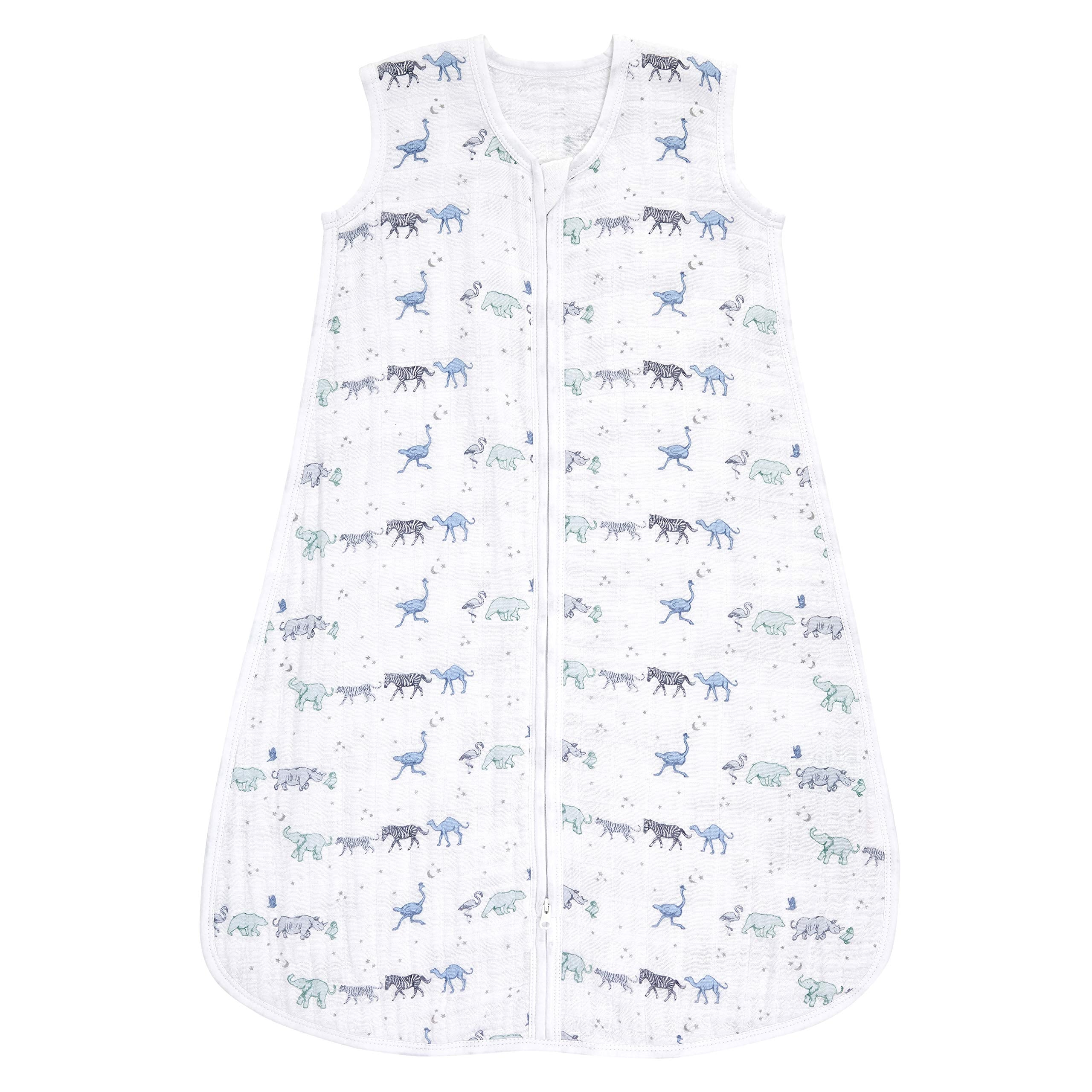 aden + anais baby sleeping bag front view highlights breathable muslin for cozy sleep.
