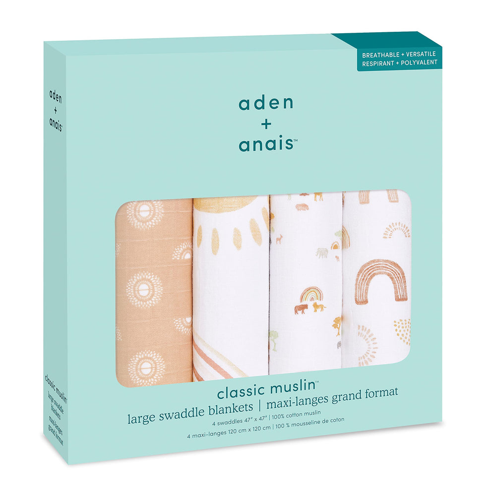 aden + anais Boutique Muslin Swaddle four-pack doubles as a newborn receiving blanket.