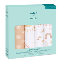 aden + anais Boutique Muslin Swaddle four-pack doubles as a newborn receiving blanket.