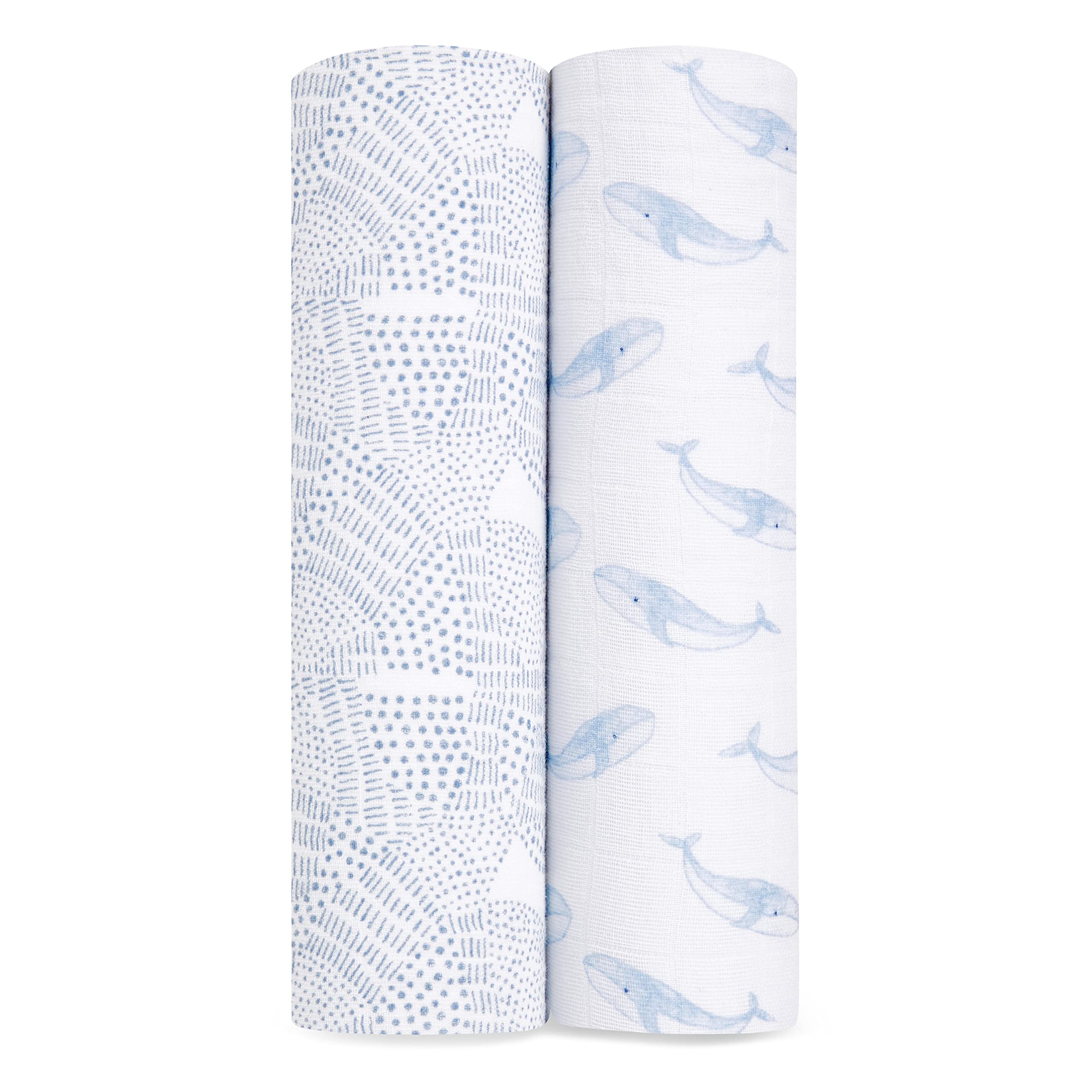 aden + anais Boutique Muslin Swaddle Oceanic pack close-up showing breathable organic cotton.